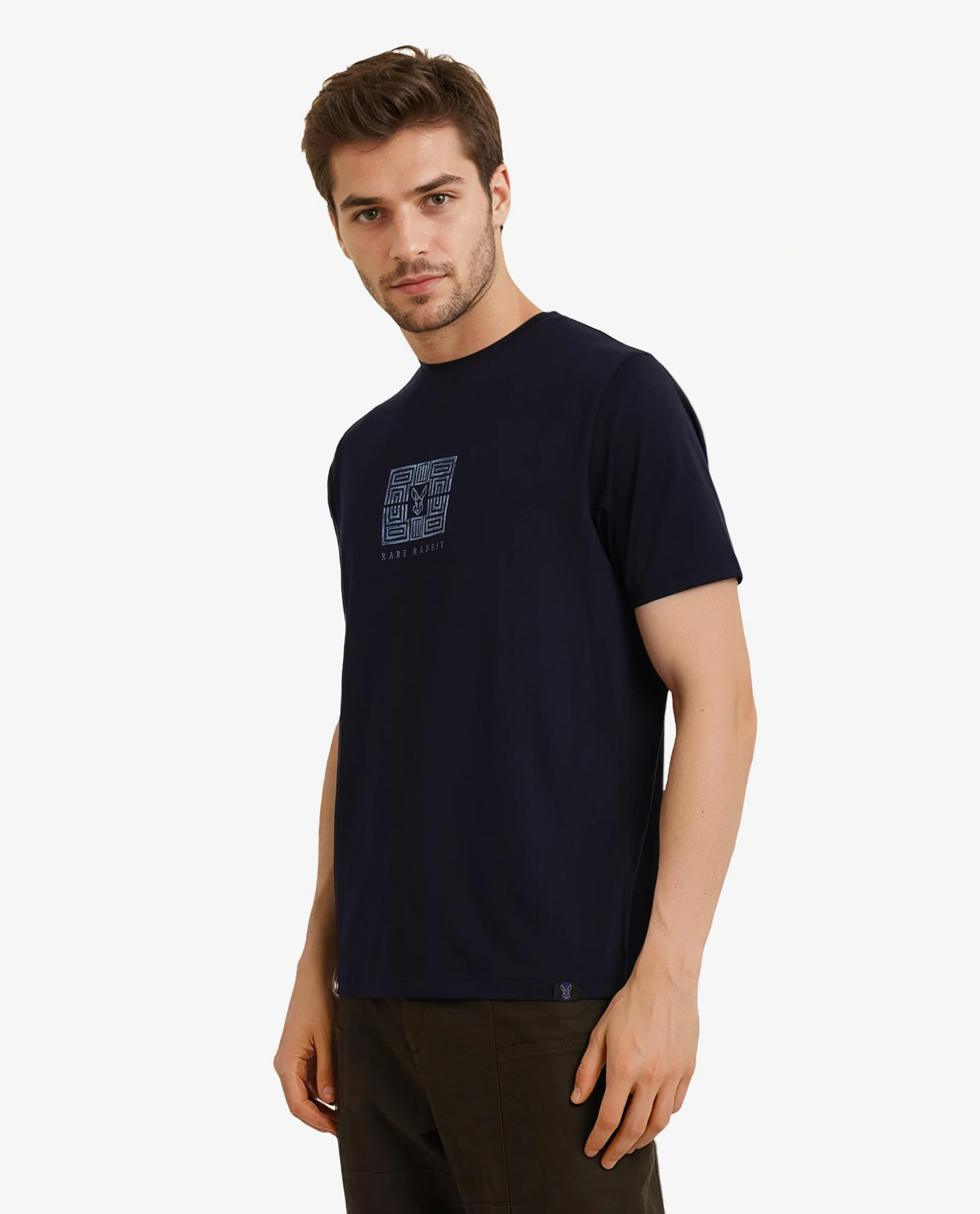 Rare Rabbit Men's Ack Navy Logo Print Regular Fit Half Sleeve Crew Neck T-Shirt - Image 5