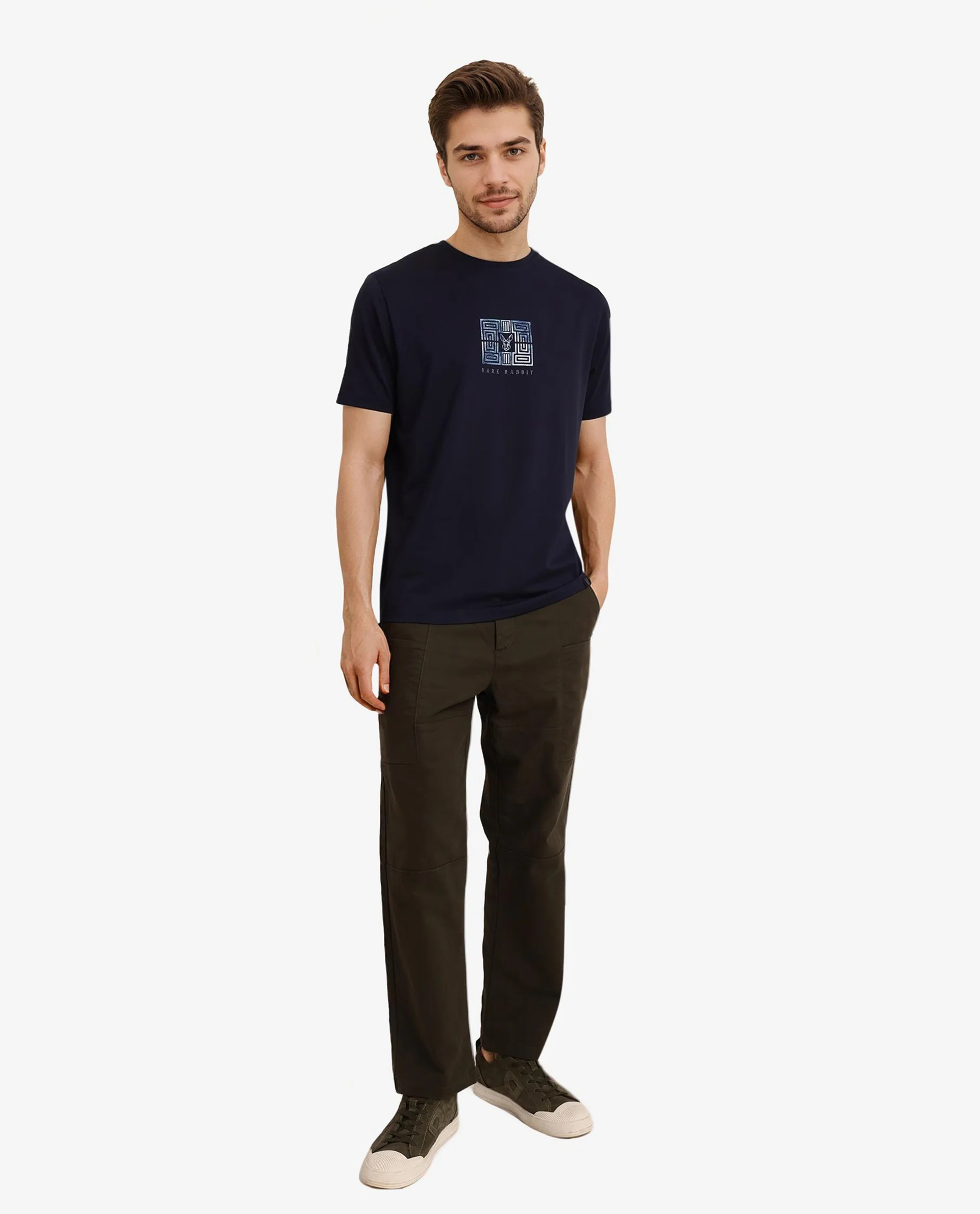 Rare Rabbit Men's Ack Navy Logo Print Regular Fit Half Sleeve Crew Neck T-Shirt - Image 6