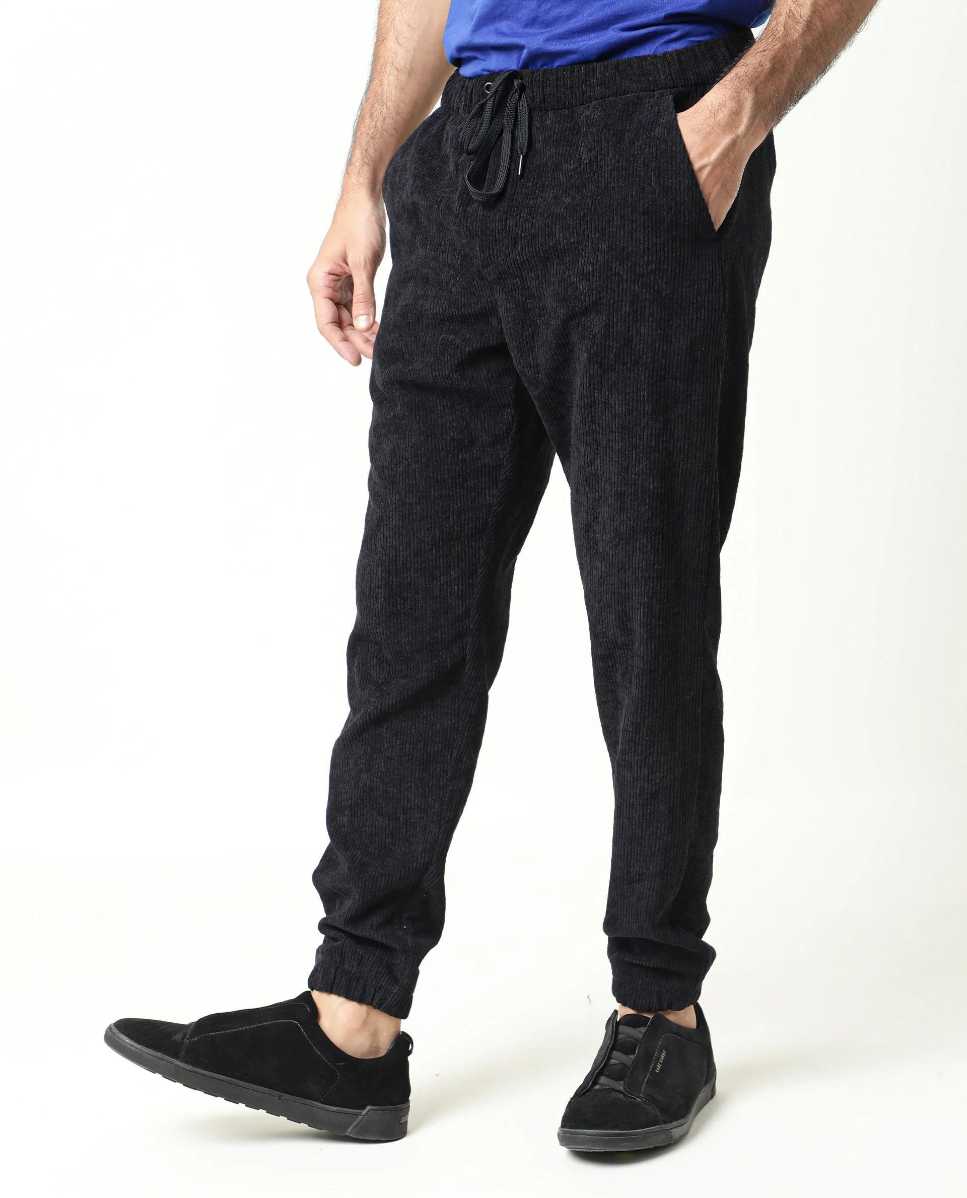 Rare Rabbit Men's Acro Black Plain Regular Fit Trouser