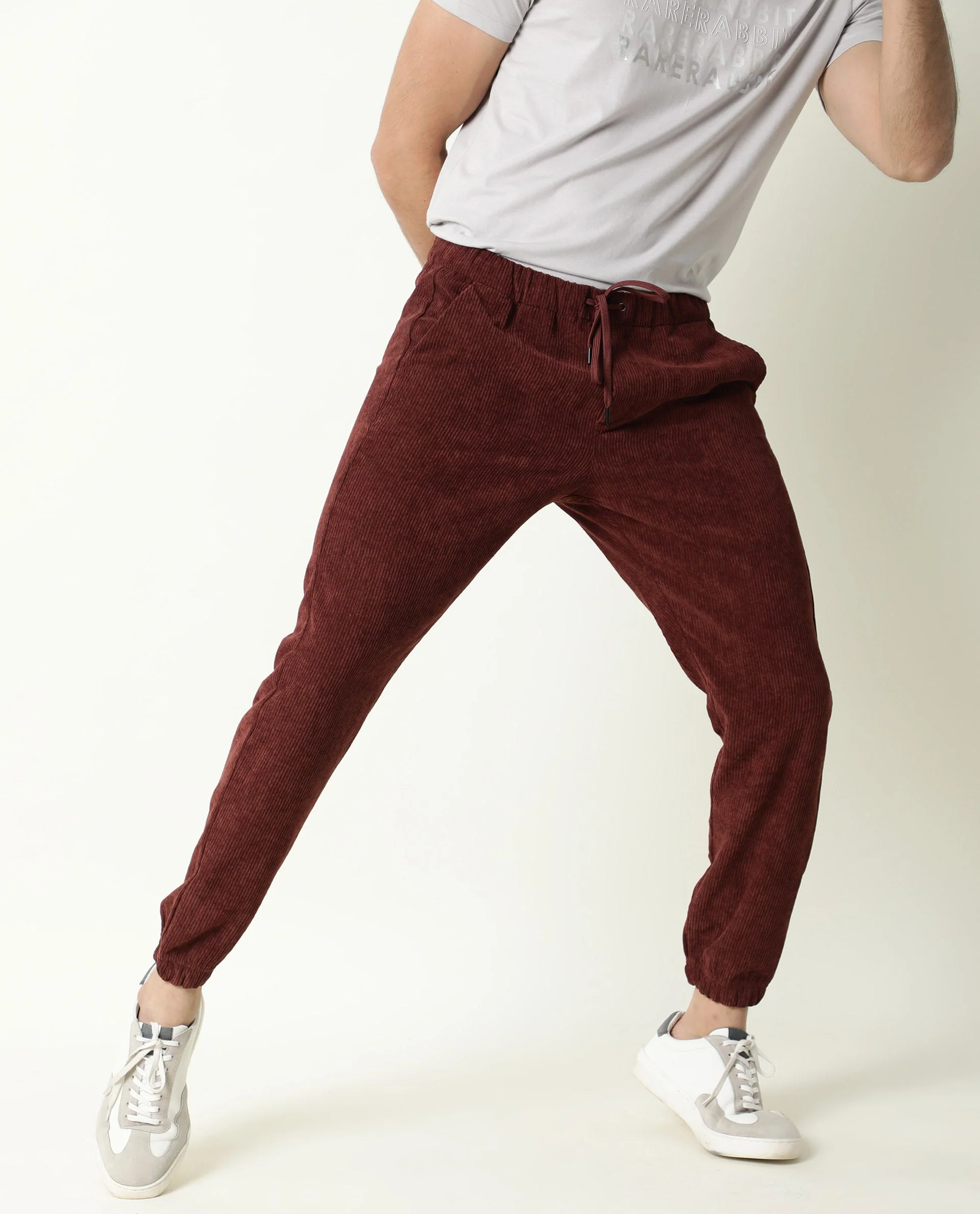 Rare Rabbit Men's Acro Dark Maroon Plain Regular Fit Trouser