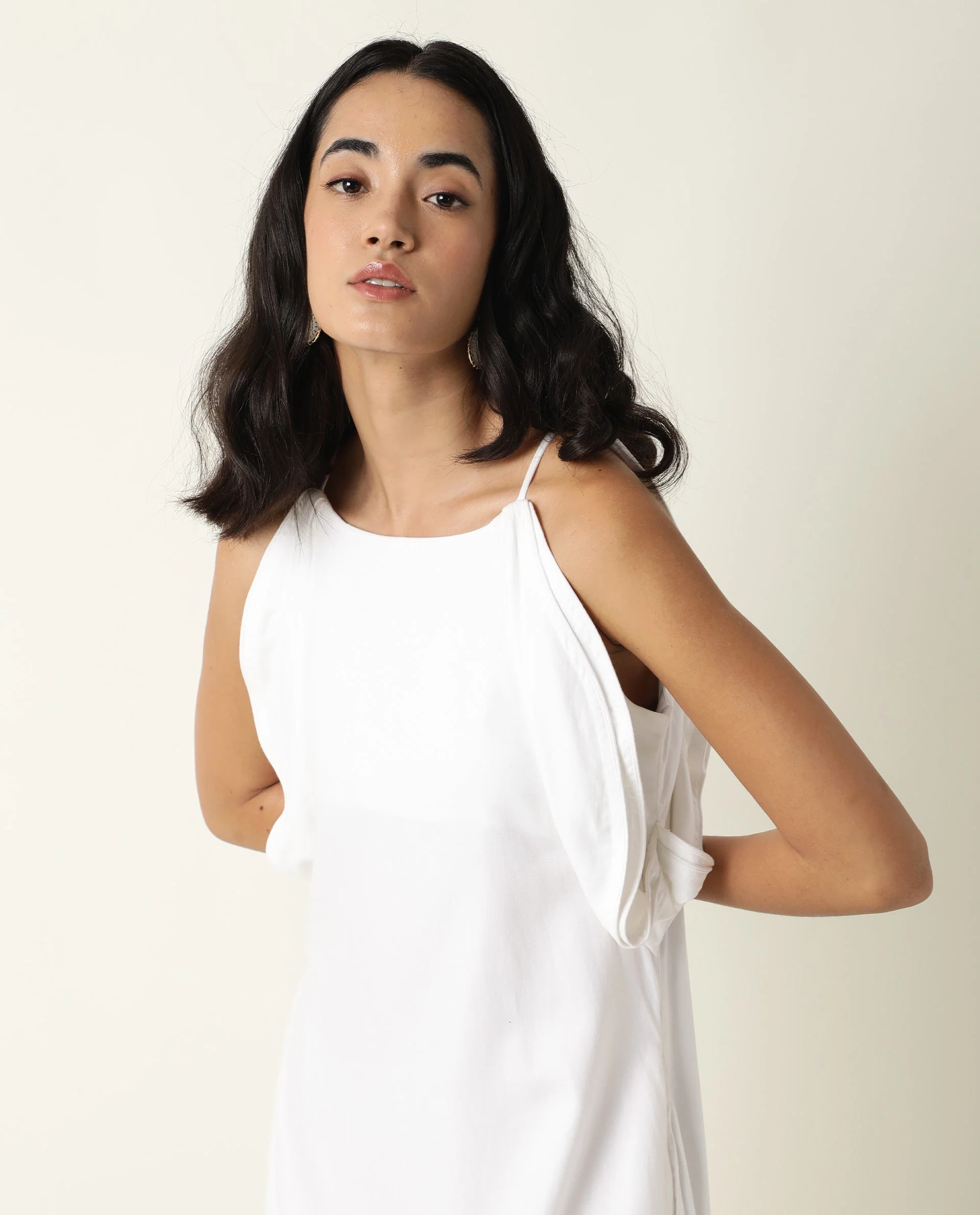 Rareism Women's Acron White Tencel Shoulder Strap Plain Sleeveless Maxi Regular Fit Dress - Image 3