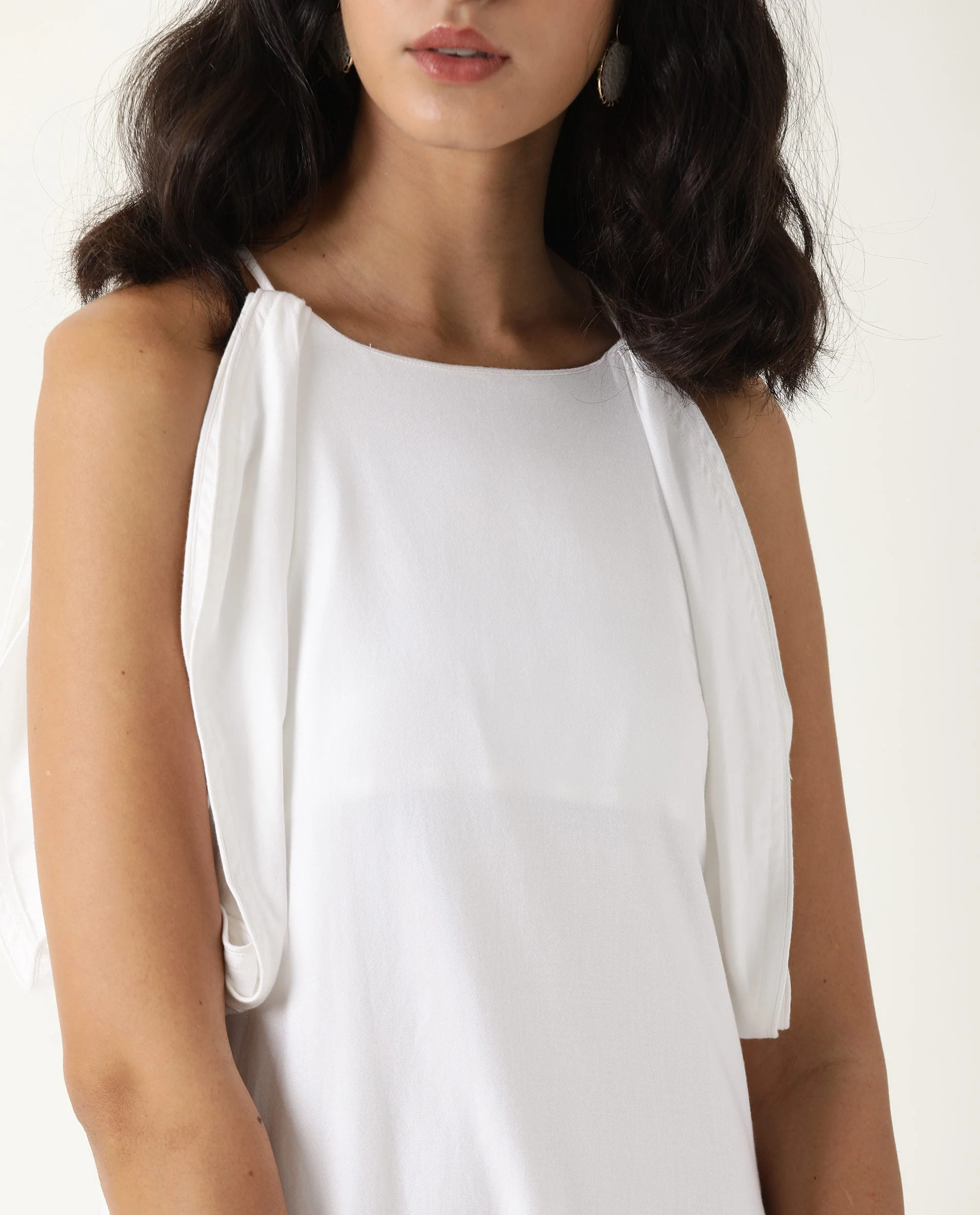 Rareism Women's Acron White Tencel Shoulder Strap Plain Sleeveless Maxi Regular Fit Dress - Image 7
