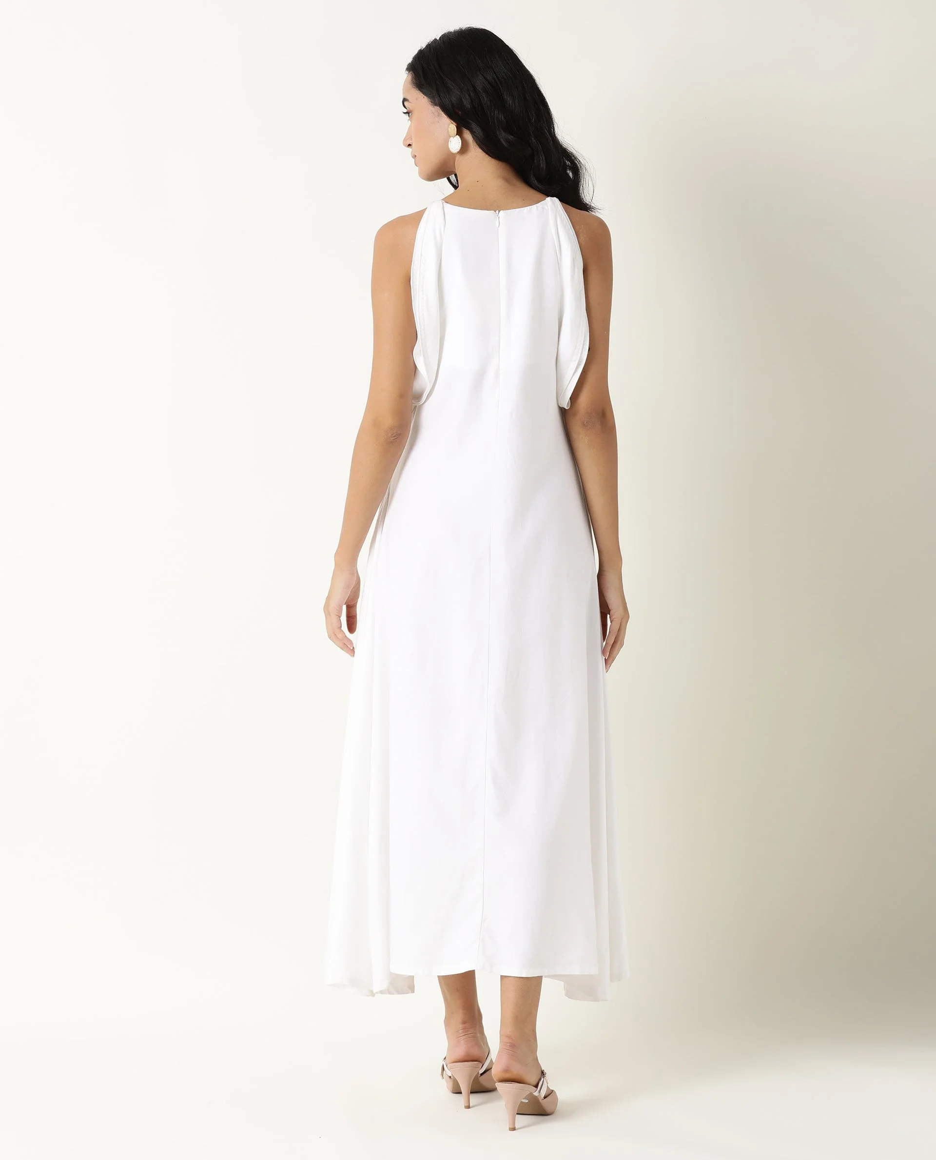Rareism Women's Acron White Tencel Shoulder Strap Plain Sleeveless Maxi Regular Fit Dress - Image 8