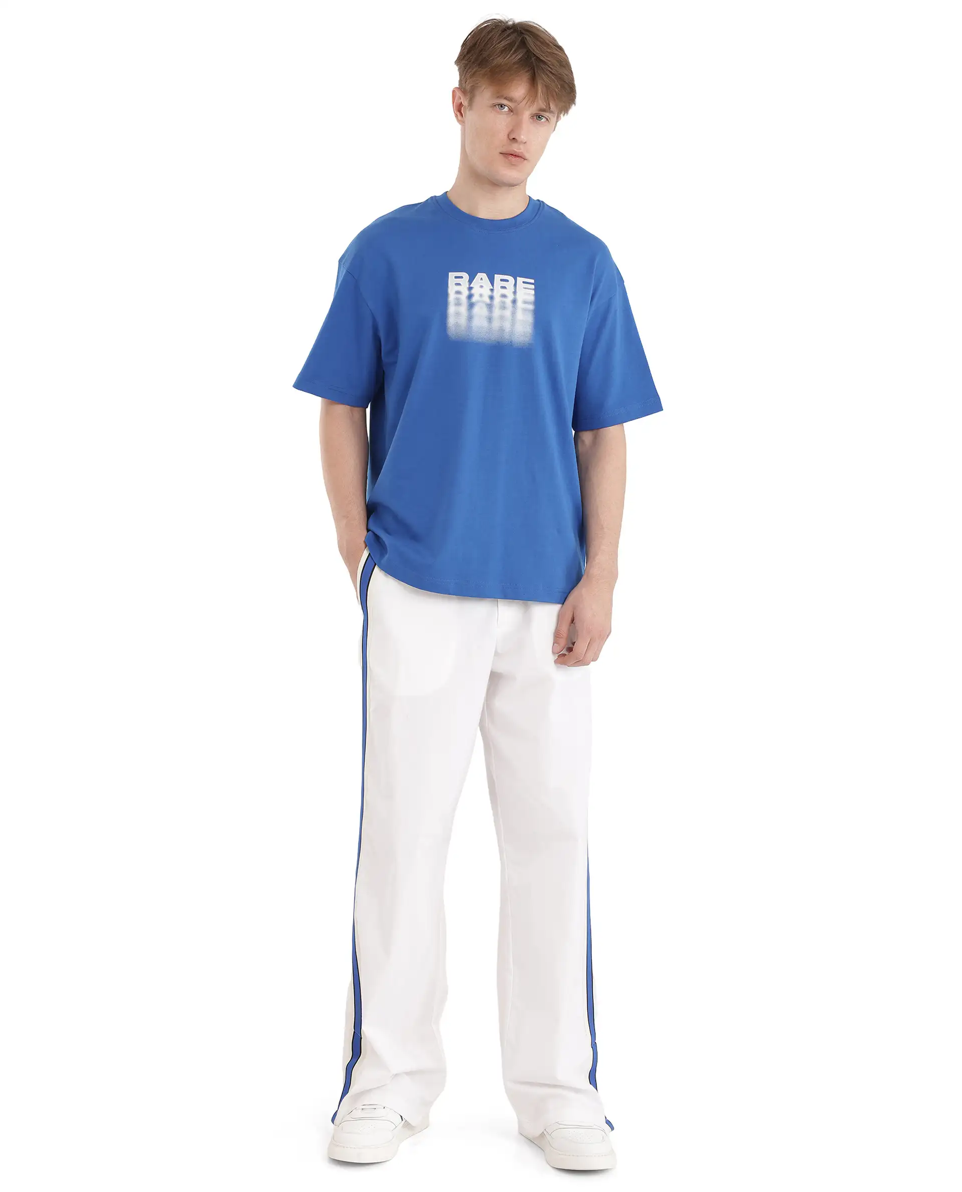 Rare Rabbit Men's Act Dark Blue Cotton Graphic Print Oversized Fit Half Sleeve Crew Neck T-Shirt - Image 2
