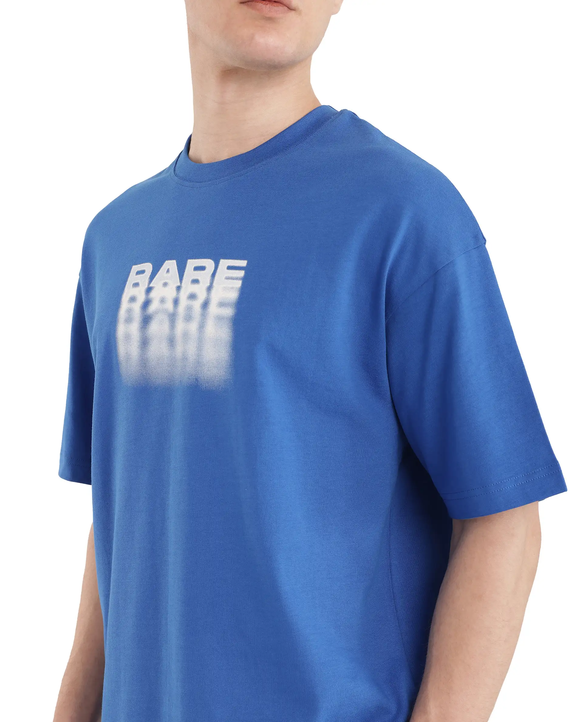 Rare Rabbit Men's Act Dark Blue Cotton Graphic Print Oversized Fit Half Sleeve Crew Neck T-Shirt - Image 4