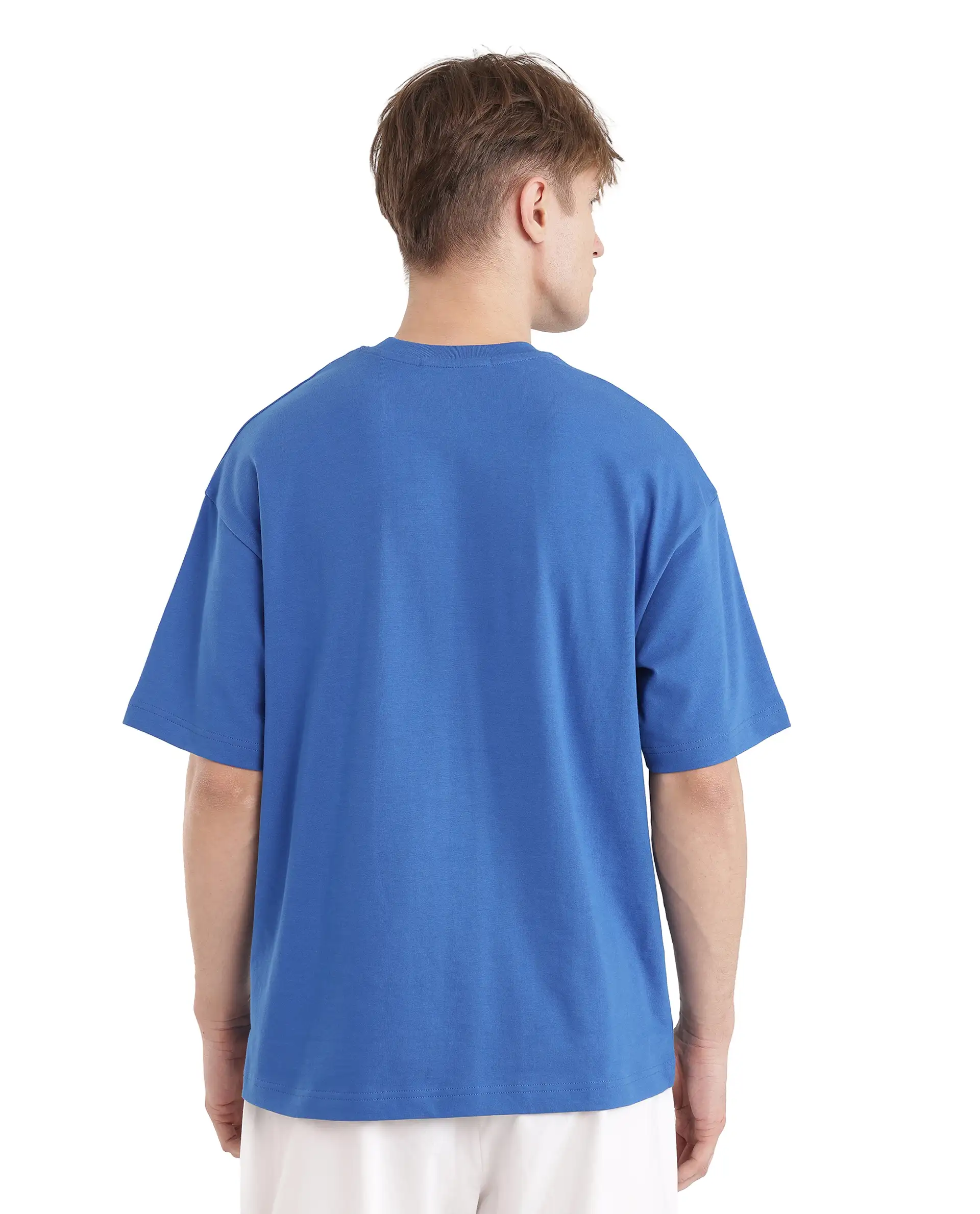 Rare Rabbit Men's Act Dark Blue Cotton Graphic Print Oversized Fit Half Sleeve Crew Neck T-Shirt - Image 5