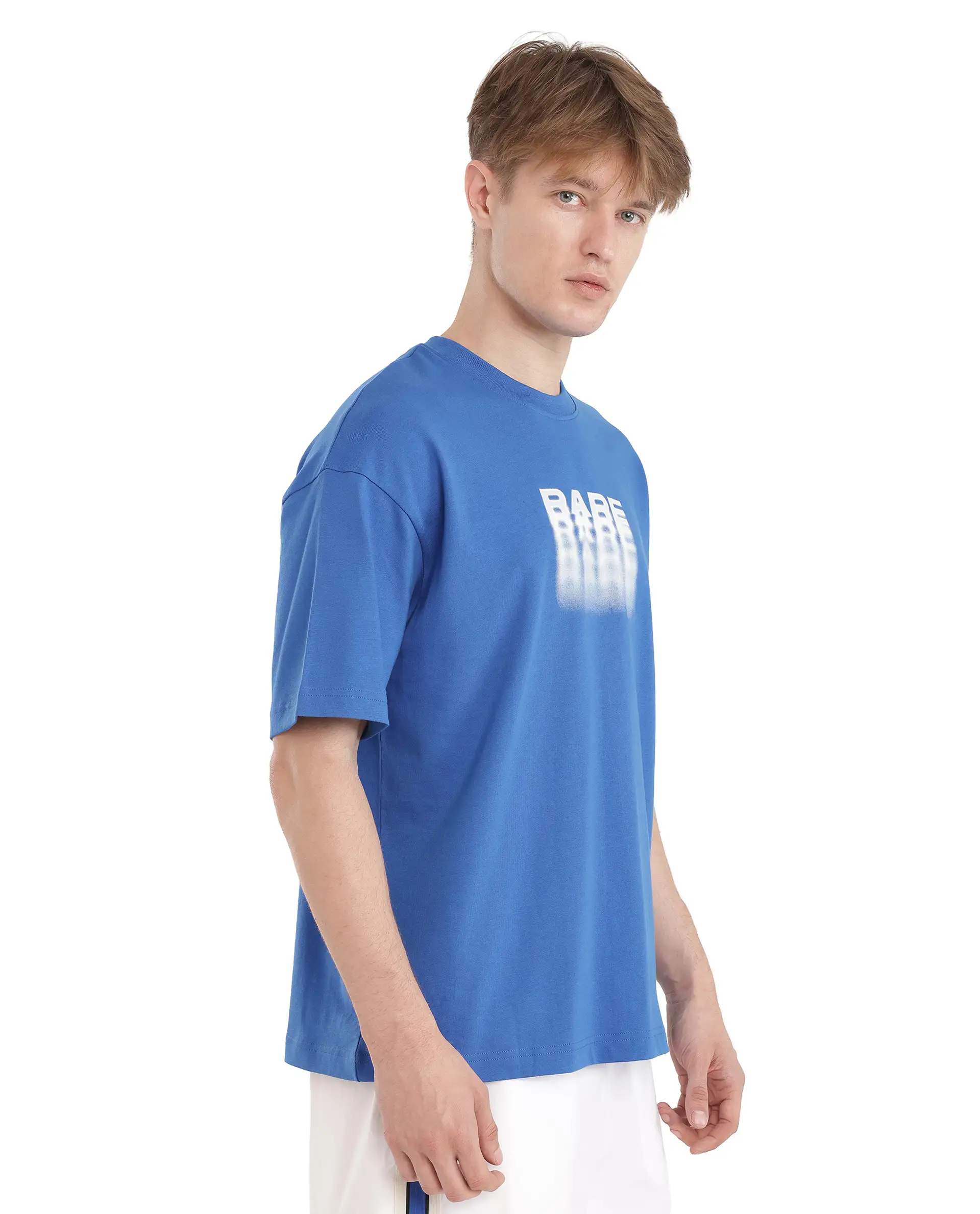 Rare Rabbit Men's Act Dark Blue Cotton Graphic Print Oversized Fit Half Sleeve Crew Neck T-Shirt - Image 6