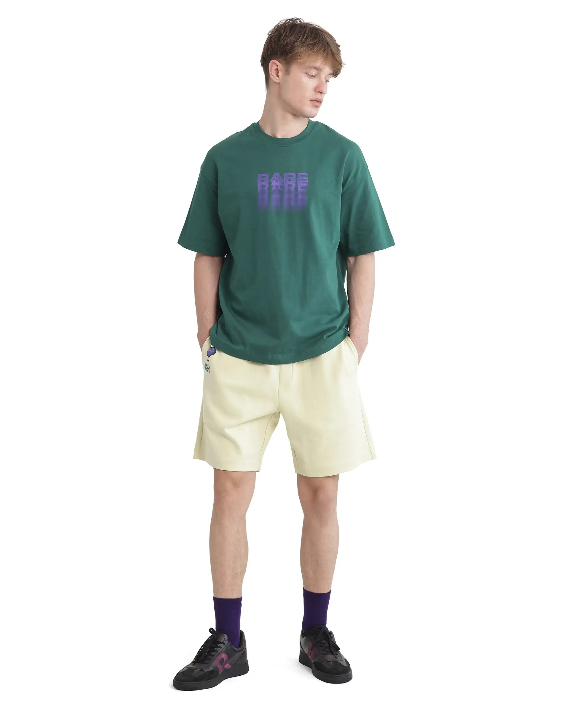 Rare Rabbit Men's Act Dark Green Cotton Graphic Print Oversized Fit Half Sleeve Crew Neck T-Shirt - Image 2