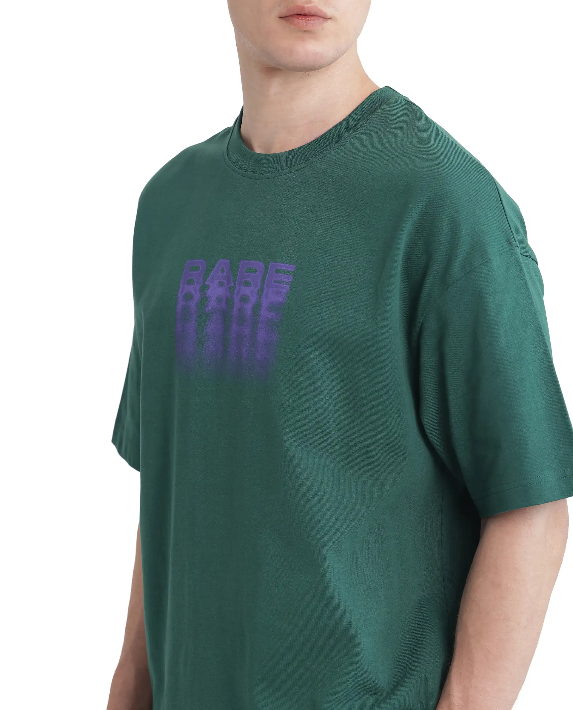 Rare Rabbit Men's Act Dark Green Cotton Graphic Print Oversized Fit Half Sleeve Crew Neck T-Shirt - Image 3