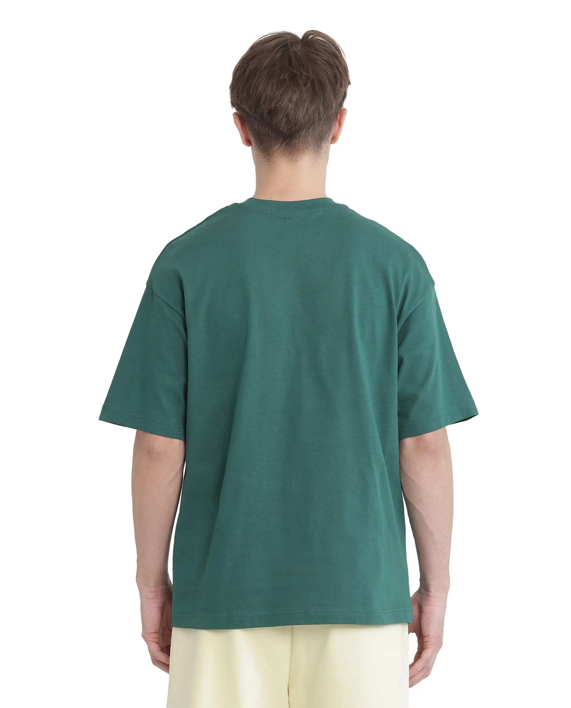 Rare Rabbit Men's Act Dark Green Cotton Graphic Print Oversized Fit Half Sleeve Crew Neck T-Shirt - Image 4