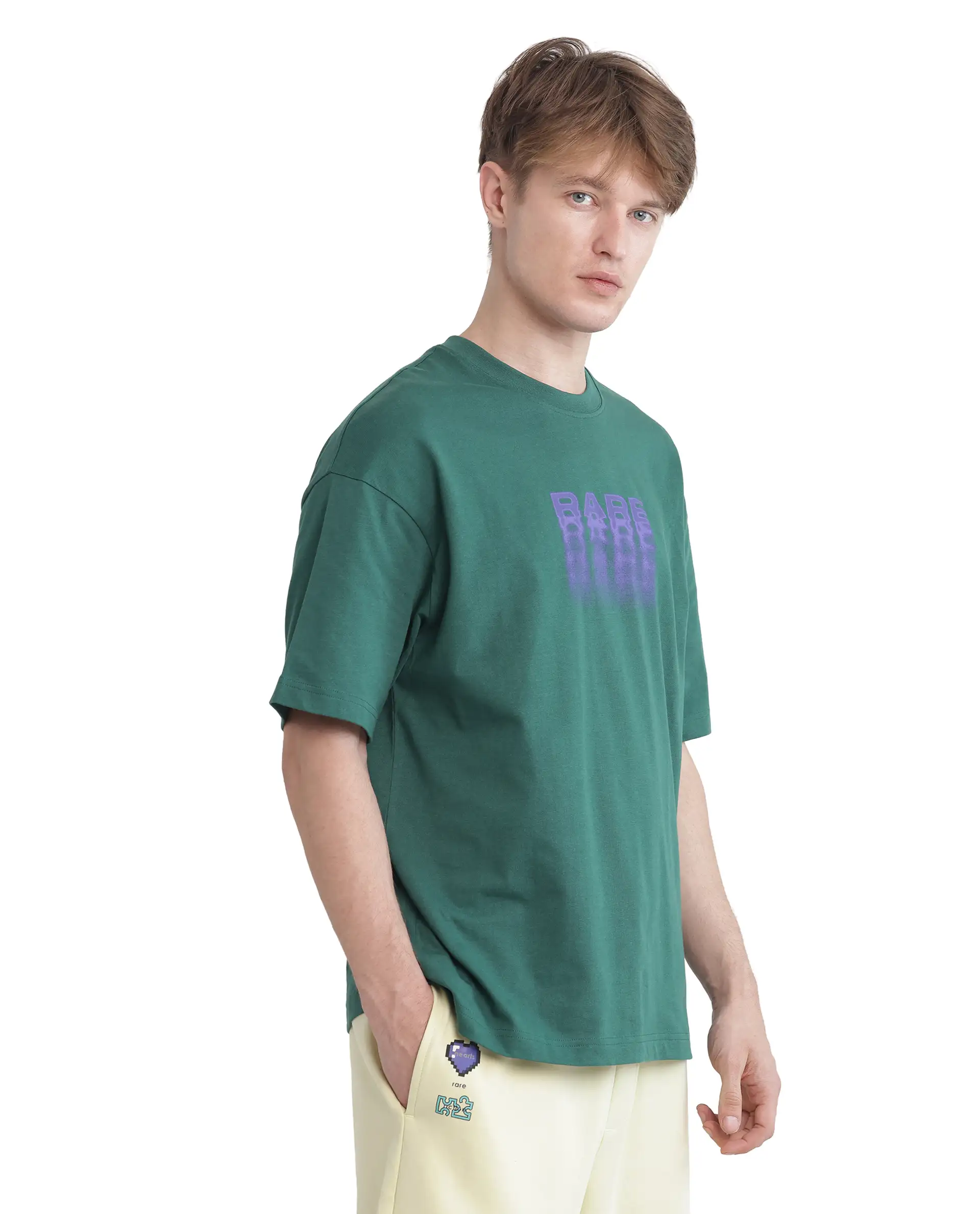 Rare Rabbit Men's Act Dark Green Cotton Graphic Print Oversized Fit Half Sleeve Crew Neck T-Shirt - Image 6