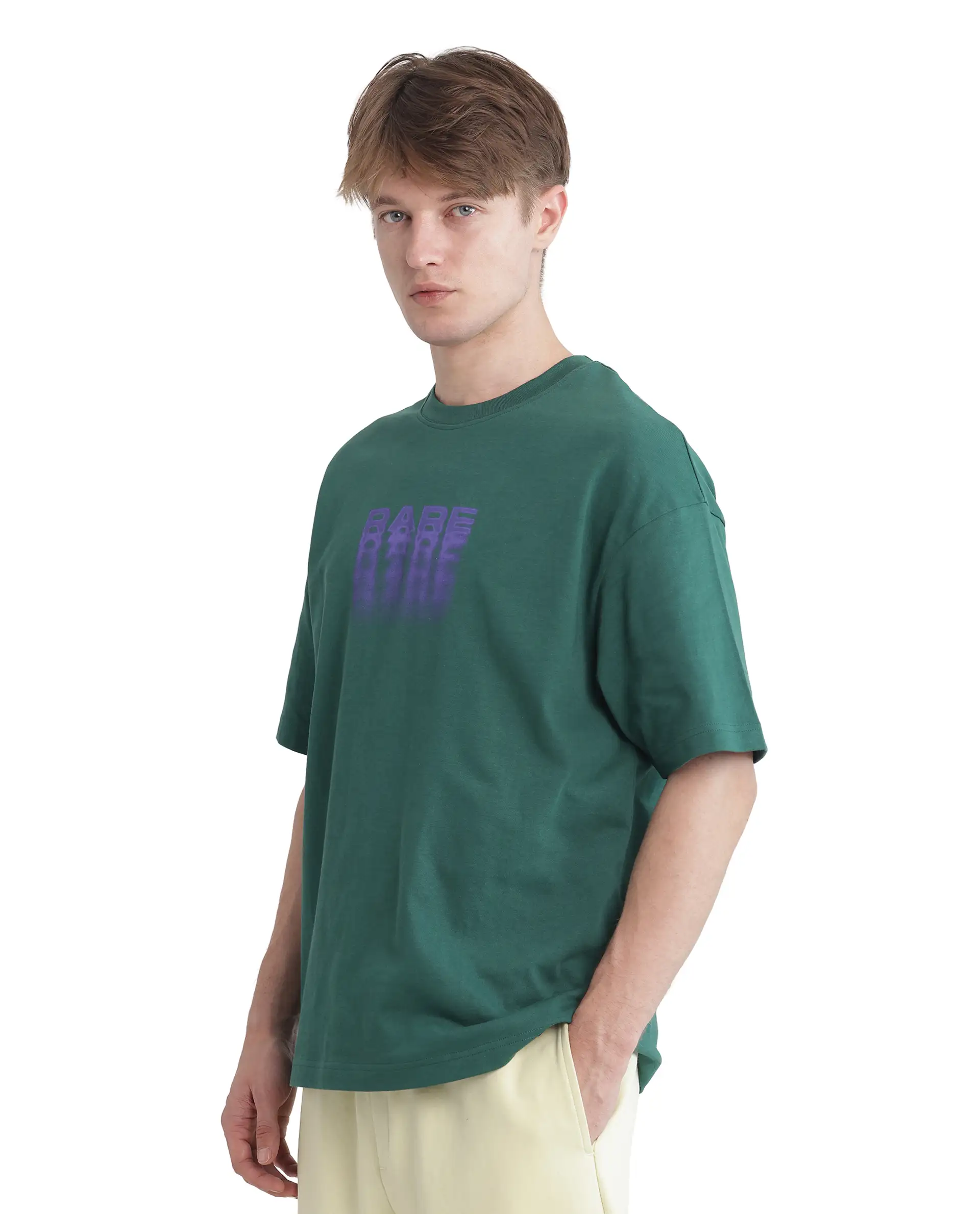 Rare Rabbit Men's Act Dark Green Cotton Graphic Print Oversized Fit Half Sleeve Crew Neck T-Shirt - Image 7