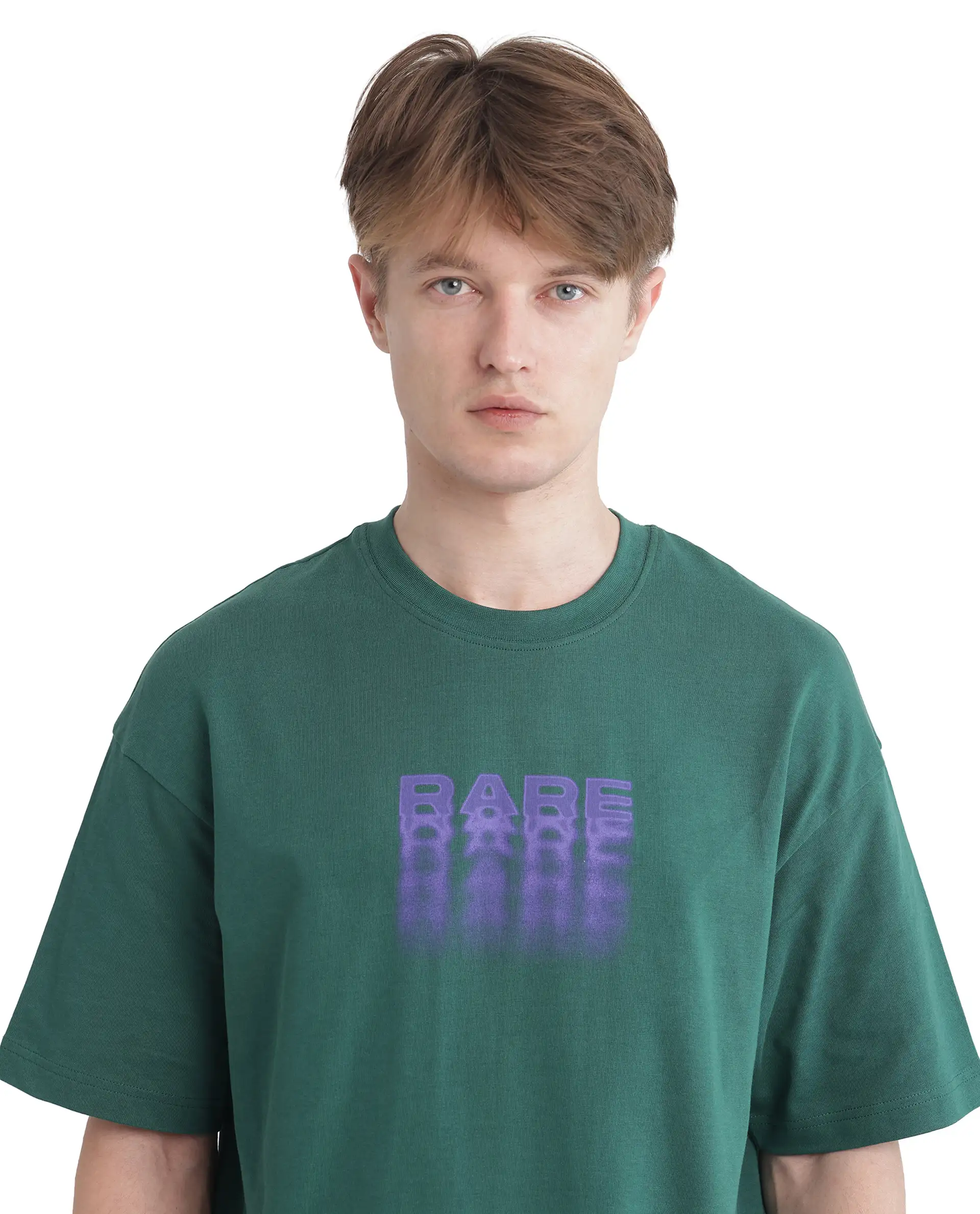 Rare Rabbit Men's Act Dark Green Cotton Graphic Print Oversized Fit Half Sleeve Crew Neck T-Shirt - Image 8