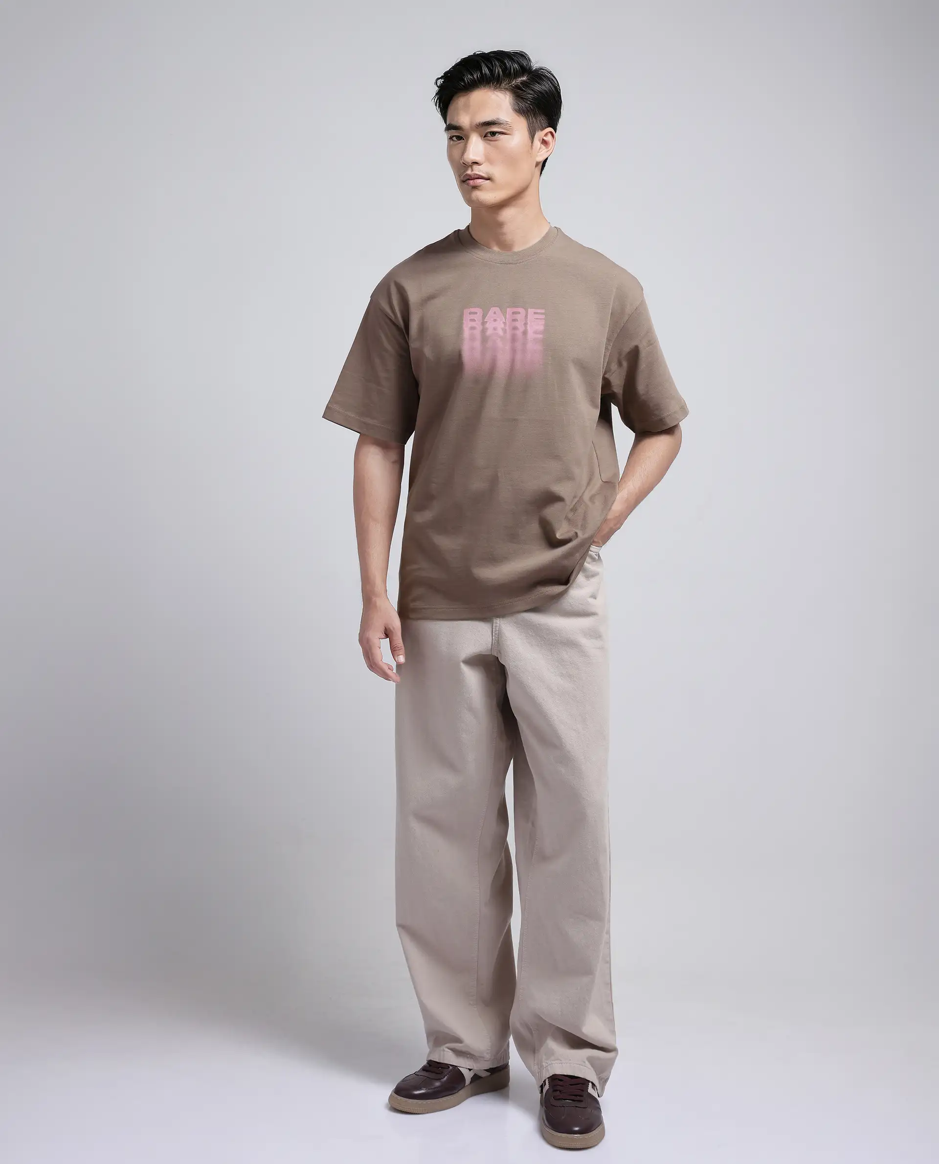 Rare Rabbit Men's Act Dusky Grey Cotton Graphic Print Oversized Fit Half Sleeve Crew Neck T-Shirt - Image 2