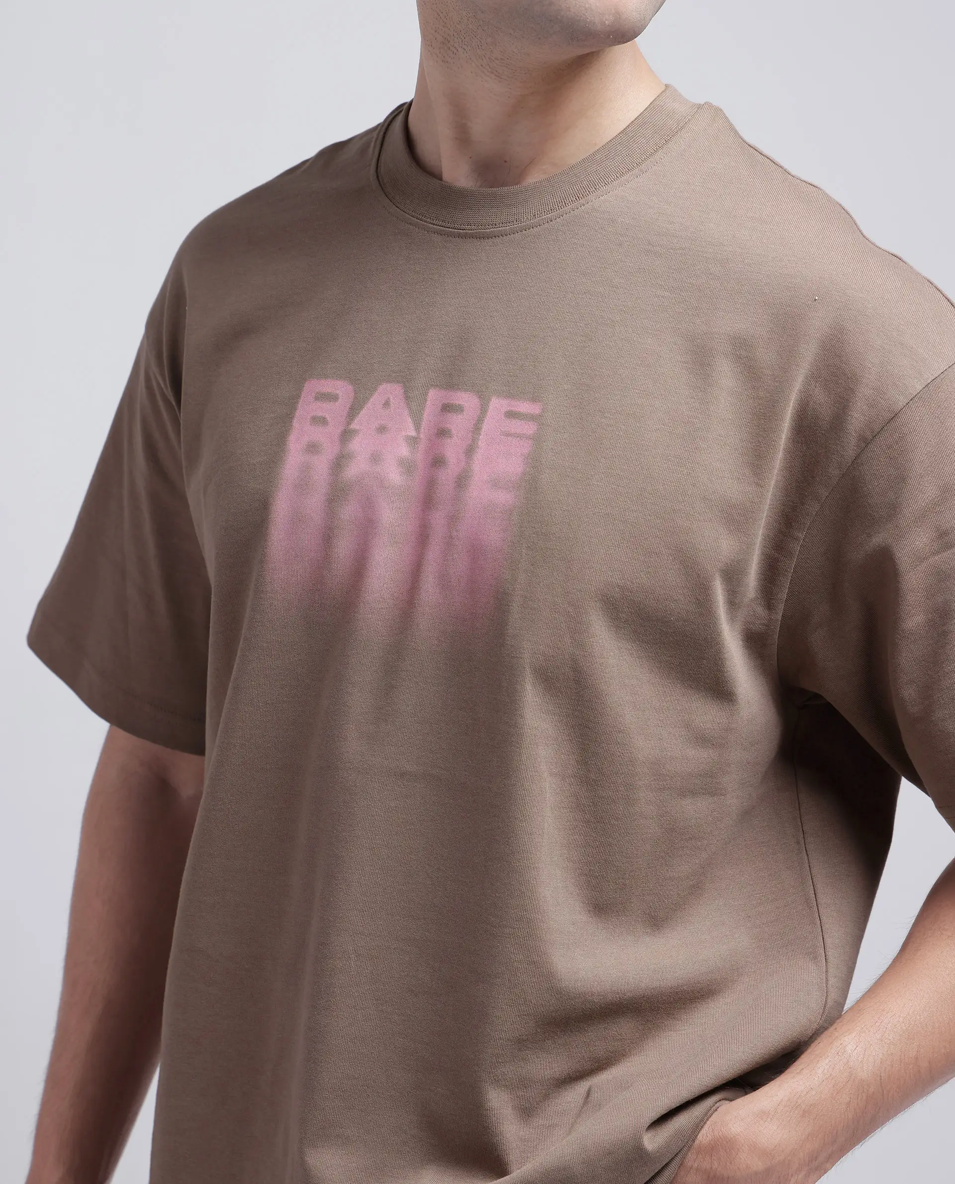 Rare Rabbit Men's Act Dusky Grey Cotton Graphic Print Oversized Fit Half Sleeve Crew Neck T-Shirt - Image 3