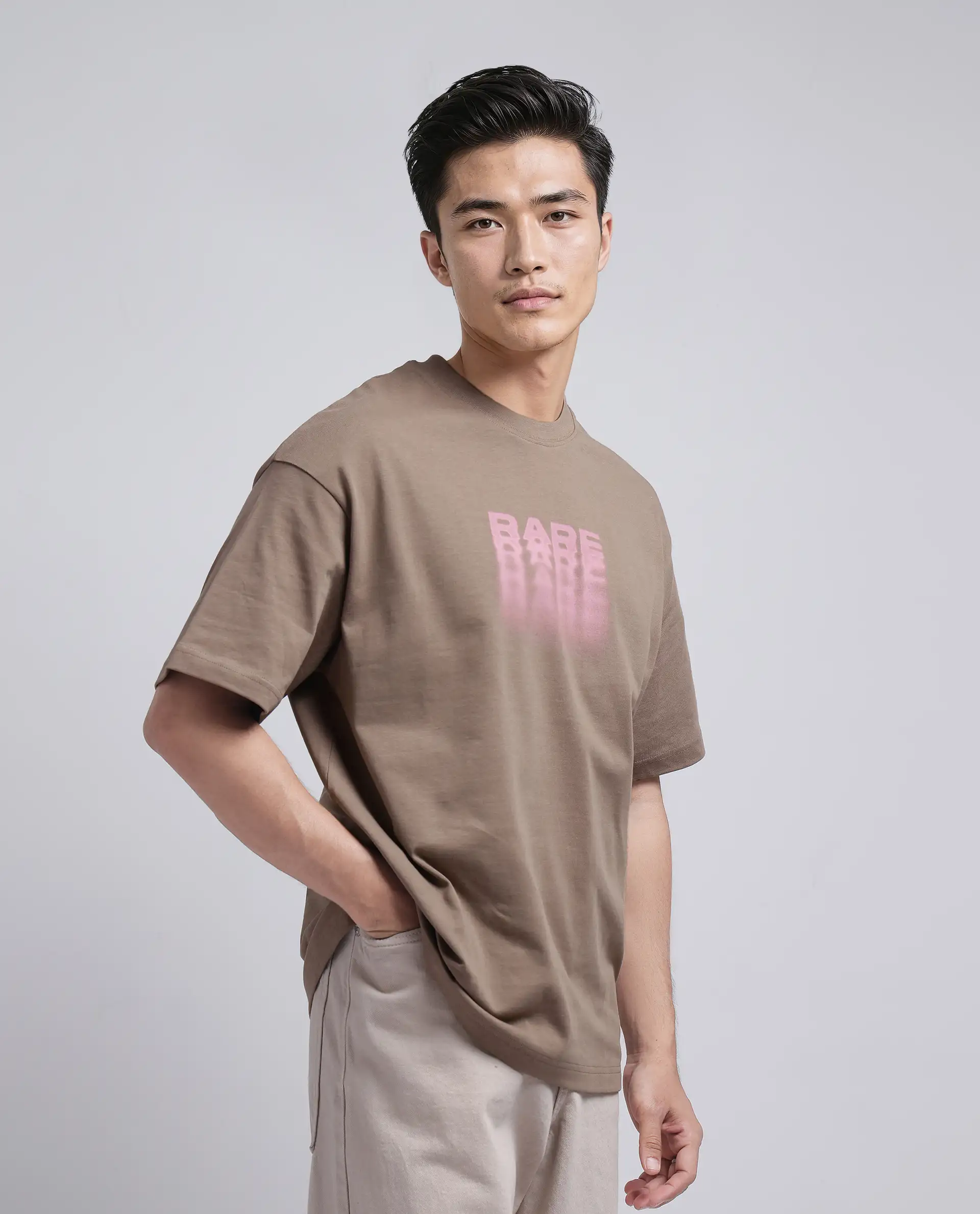 Rare Rabbit Men's Act Dusky Grey Cotton Graphic Print Oversized Fit Half Sleeve Crew Neck T-Shirt - Image 7
