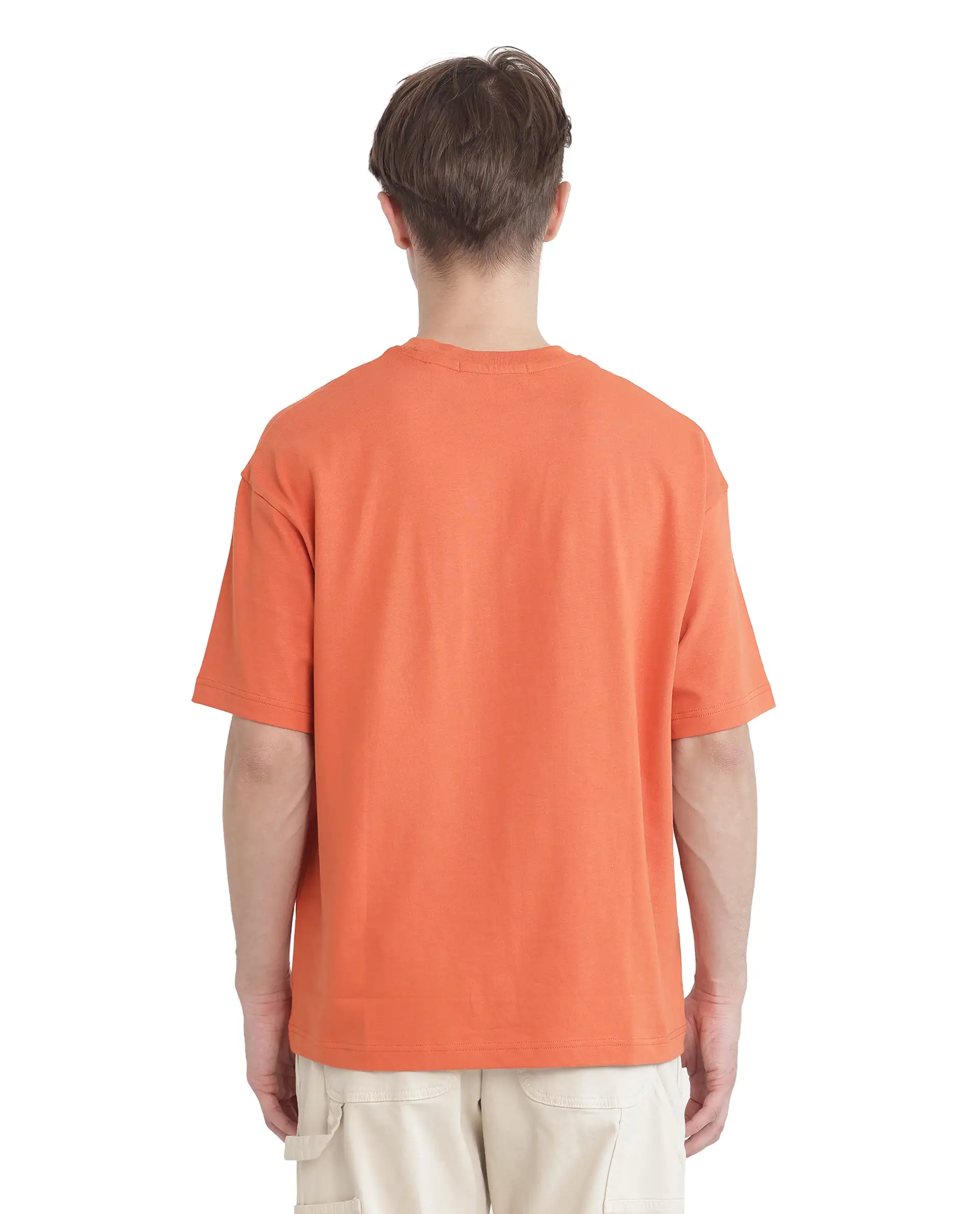 Rare Rabbit Men's Act Orange Cotton Graphic Print Oversized Fit Half Sleeve Crew Neck T-Shirt - Image 4
