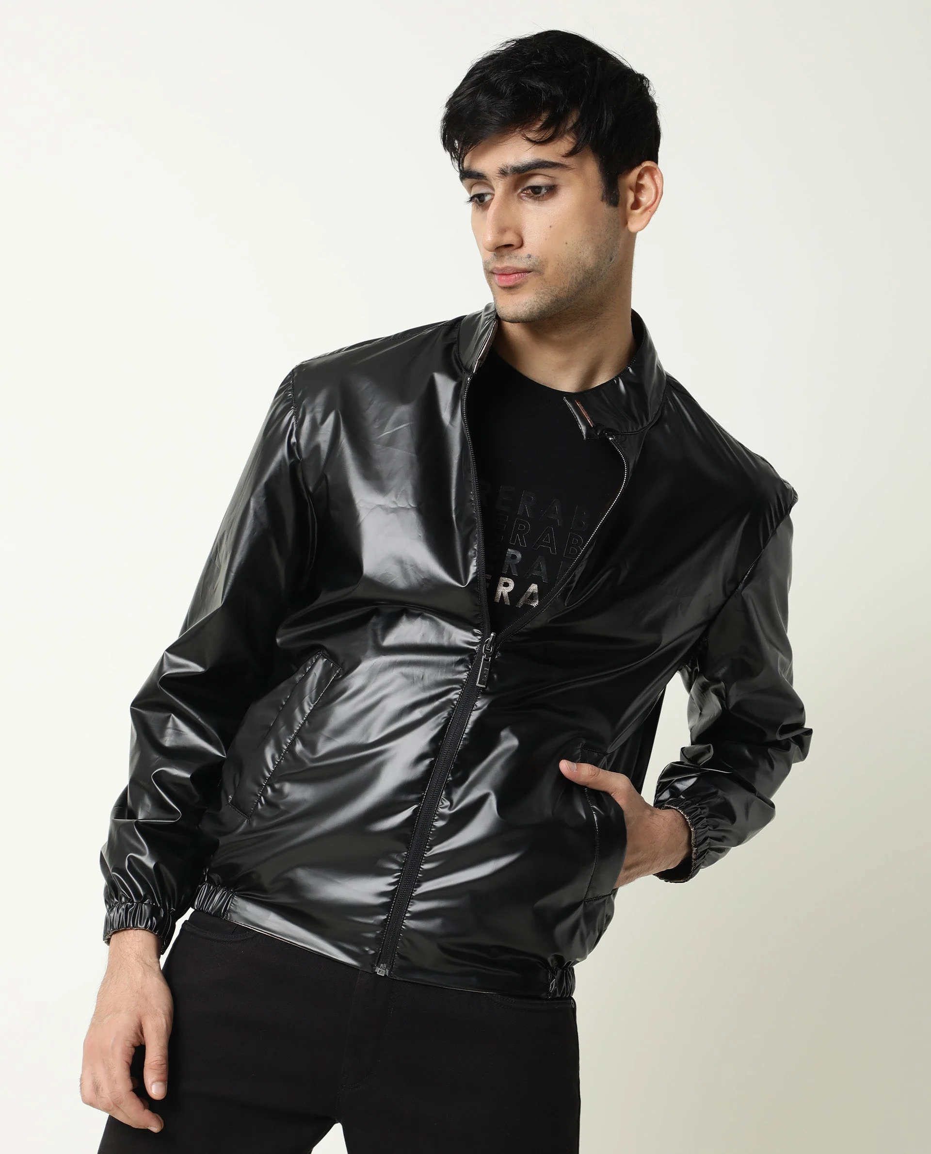 Rare Rabbit Men's Adam Gold Polyester Plain Regular Fit Full Sleeve Mandarin Collar Jacket - Image 3