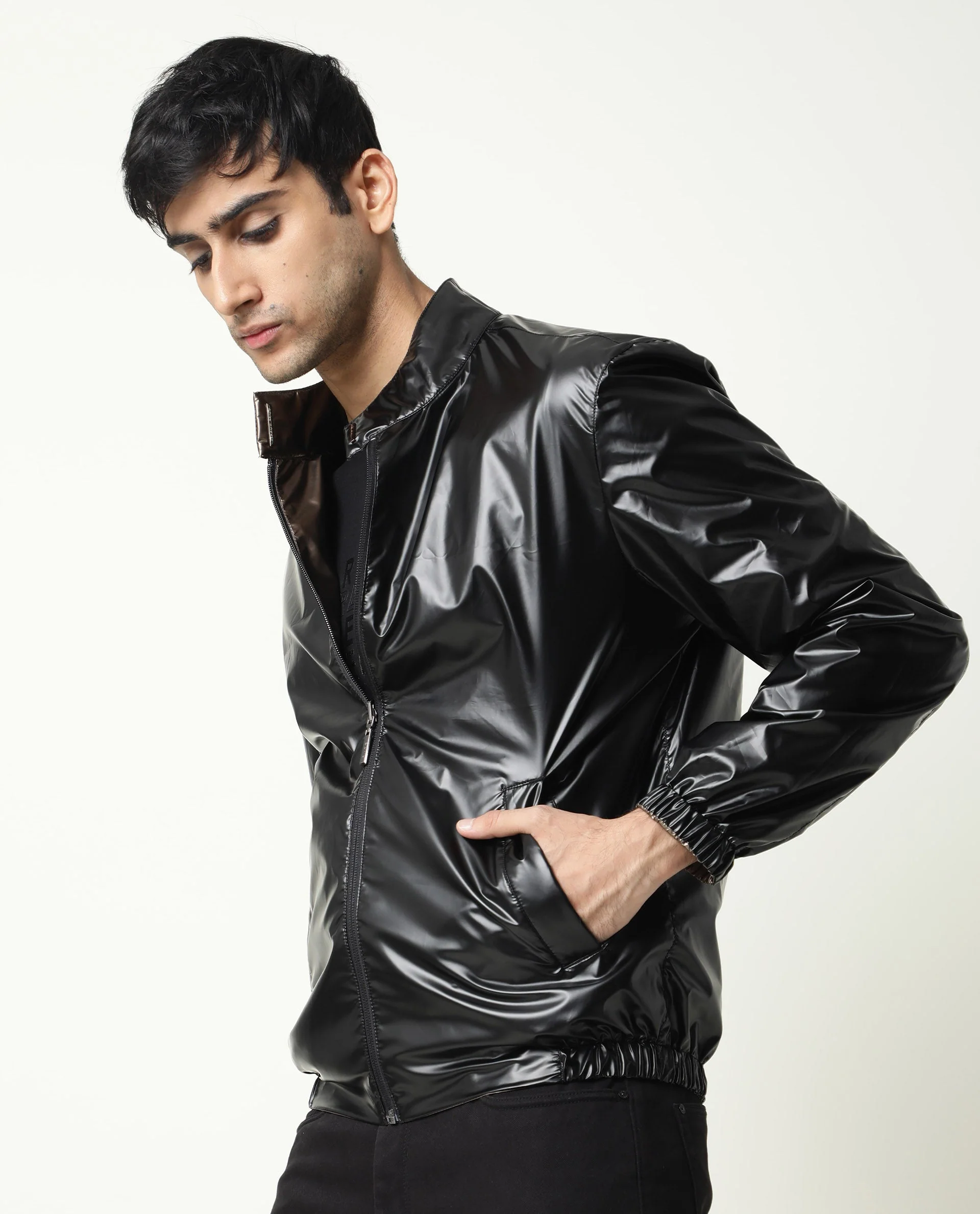 Rare Rabbit Men's Adam Gold Polyester Plain Regular Fit Full Sleeve Mandarin Collar Jacket - Image 5