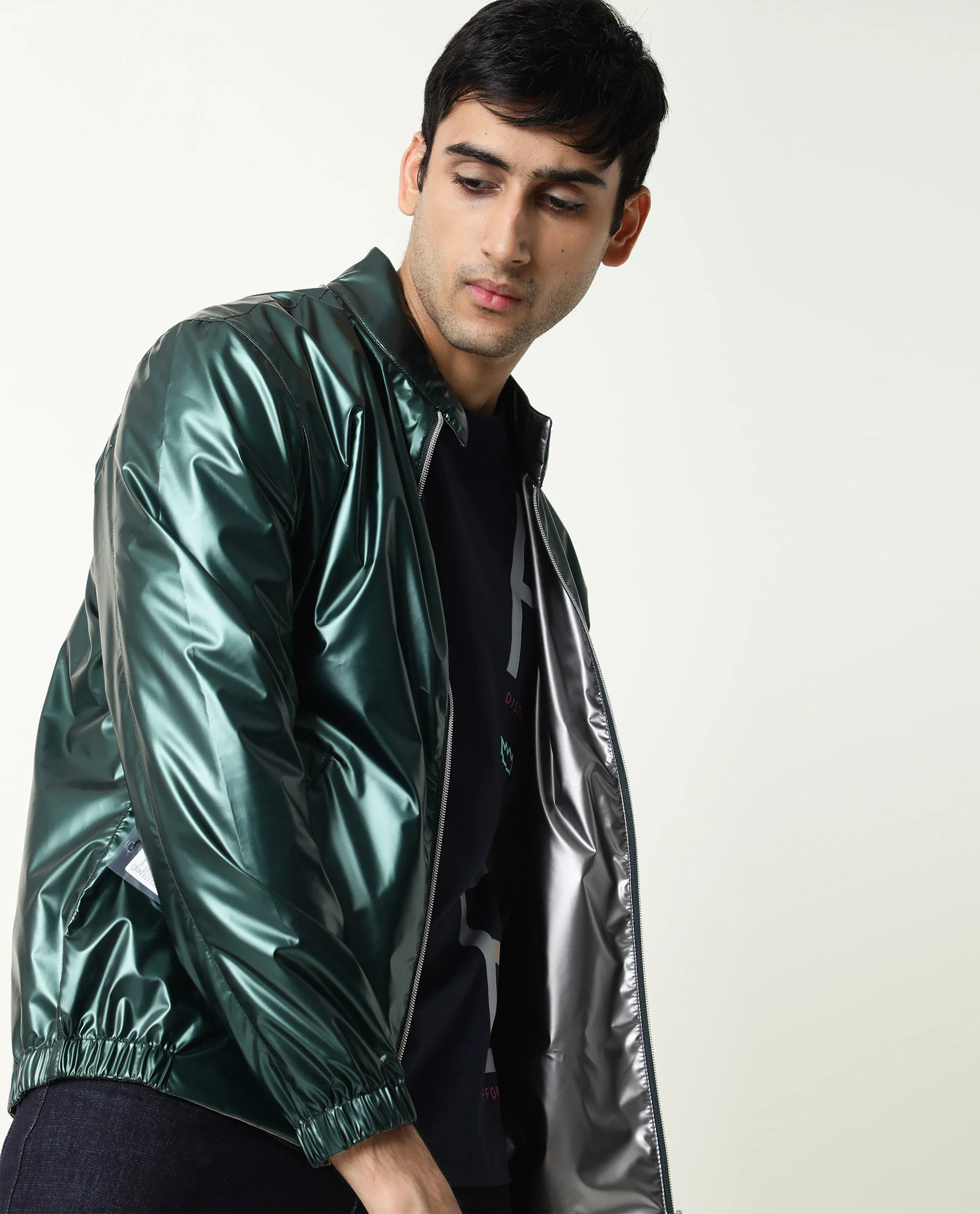 Rare Rabbit Men's Adam Green Polyester Plain Regular Fit Full Sleeve Mandarin Collar Jacket - Image 3