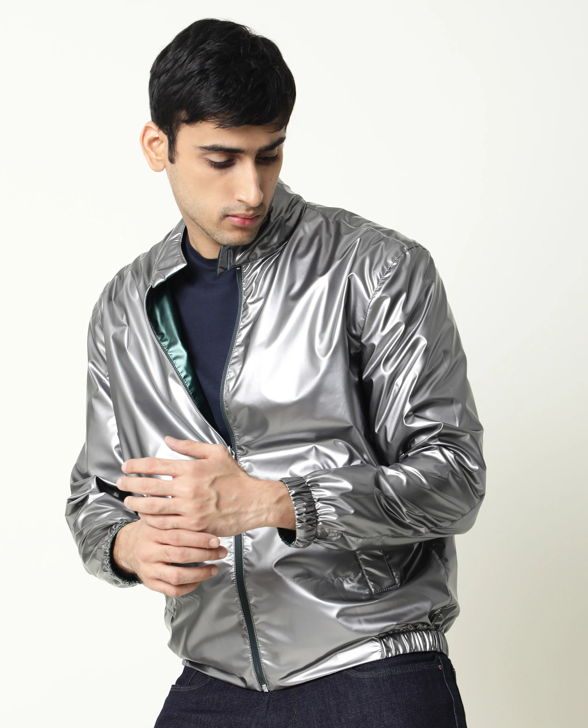 Rare Rabbit Men's Adam Green Polyester Plain Regular Fit Full Sleeve Mandarin Collar Jacket - Image 4