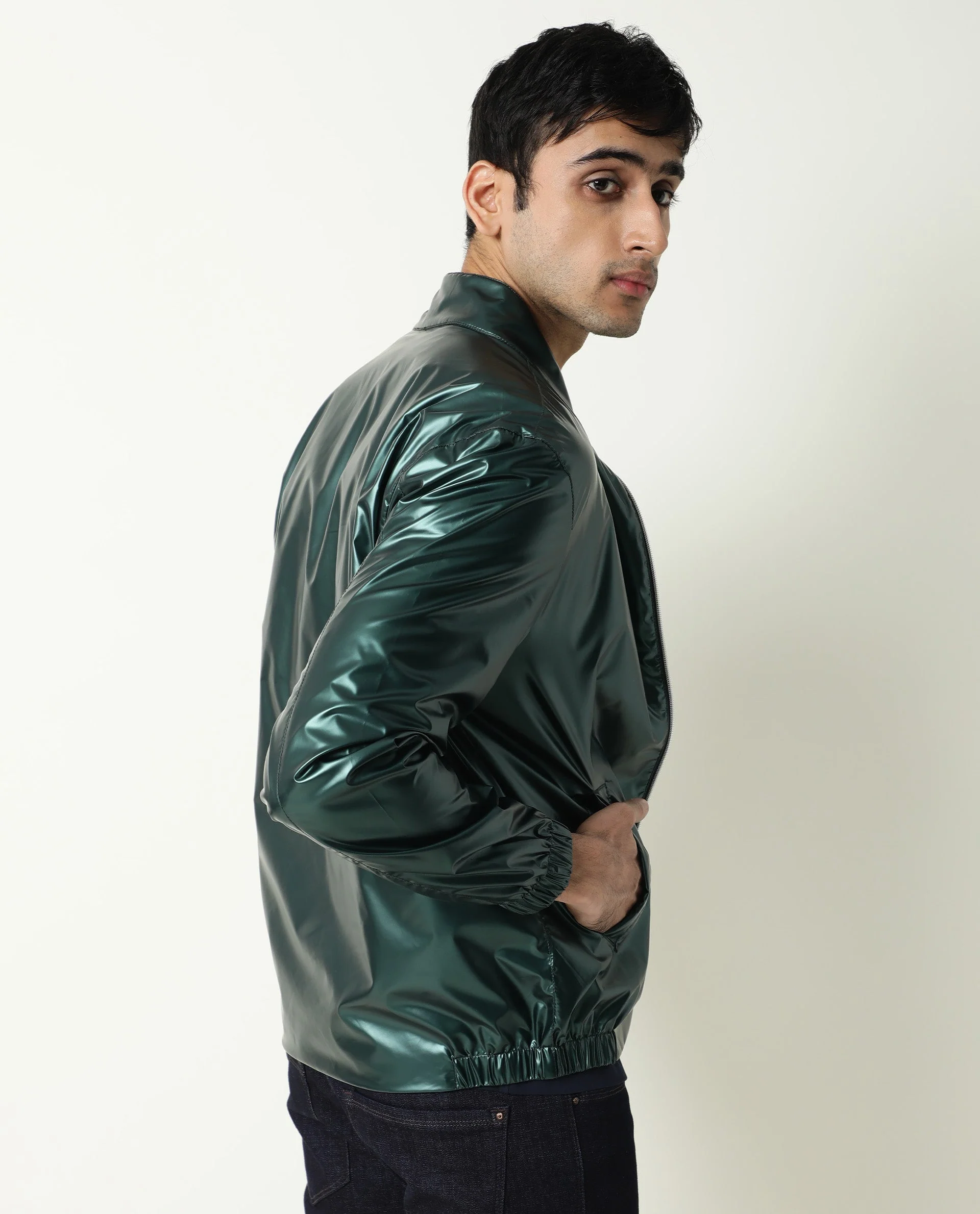 Rare Rabbit Men's Adam Green Polyester Plain Regular Fit Full Sleeve Mandarin Collar Jacket - Image 5