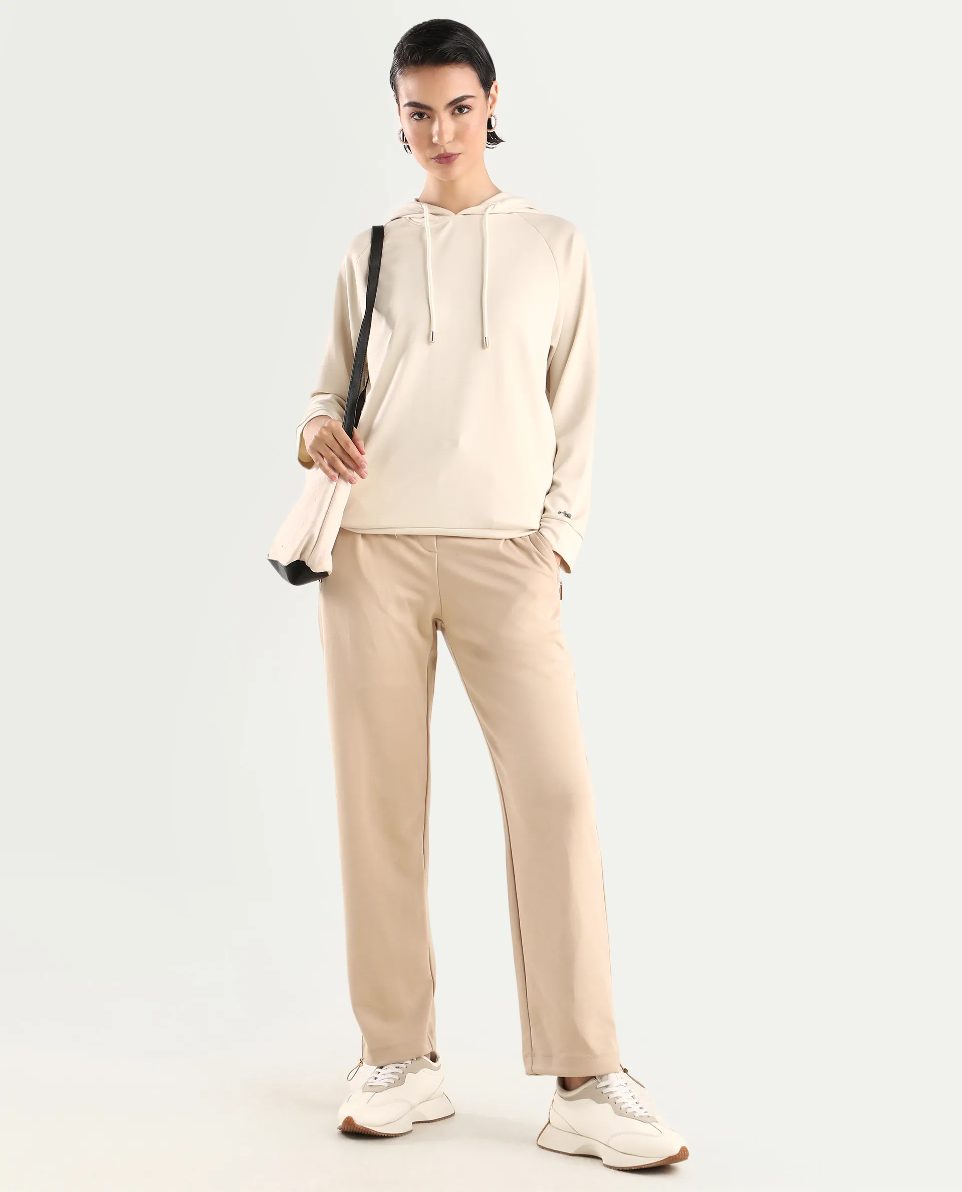 Rareism Women's Adani Off White Modal Blend Hooded Plain Relaxed Fit Sweatshirt - Image 2