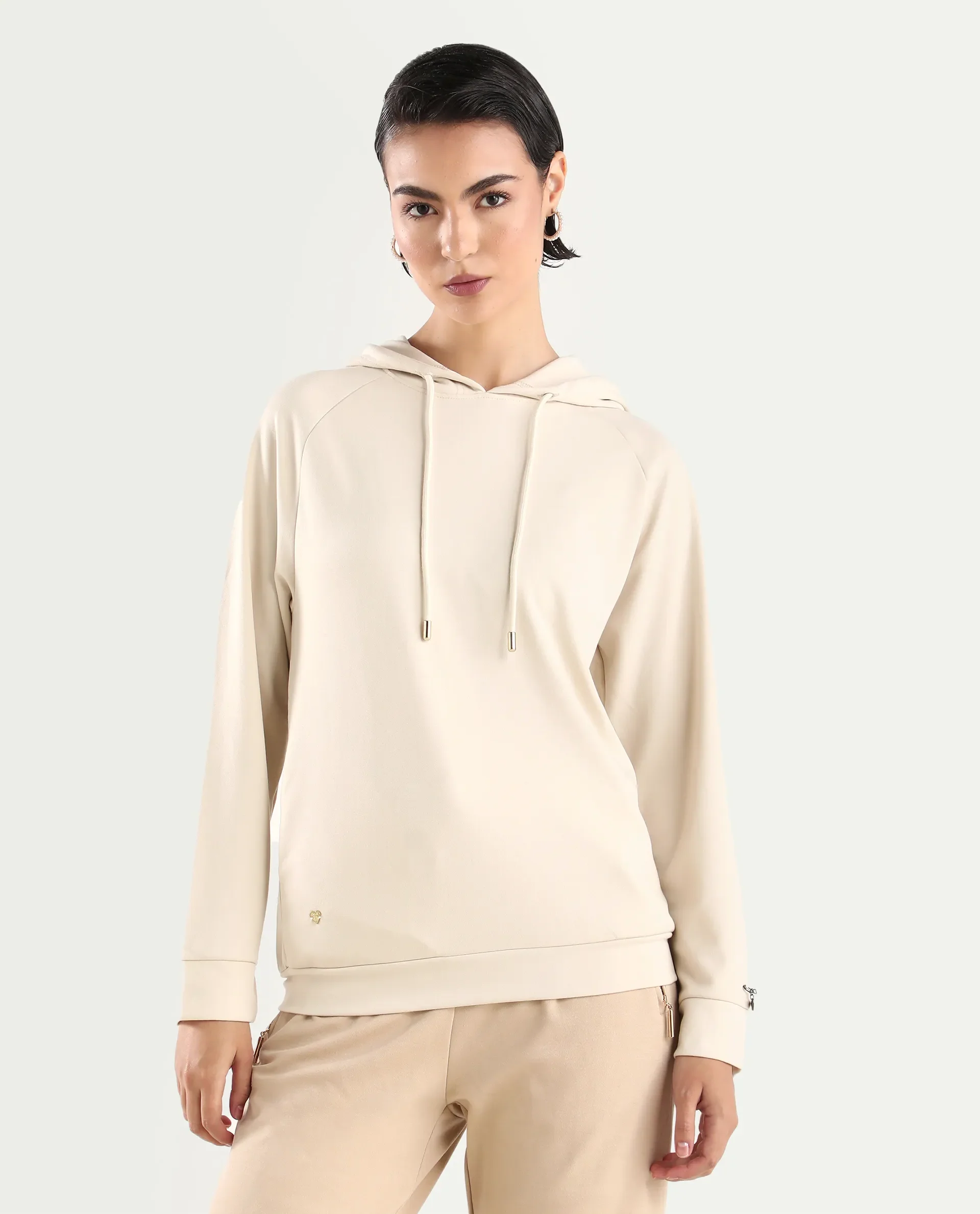 Rareism Women's Adani Off White Modal Blend Hooded Plain Relaxed Fit Sweatshirt - Image 3