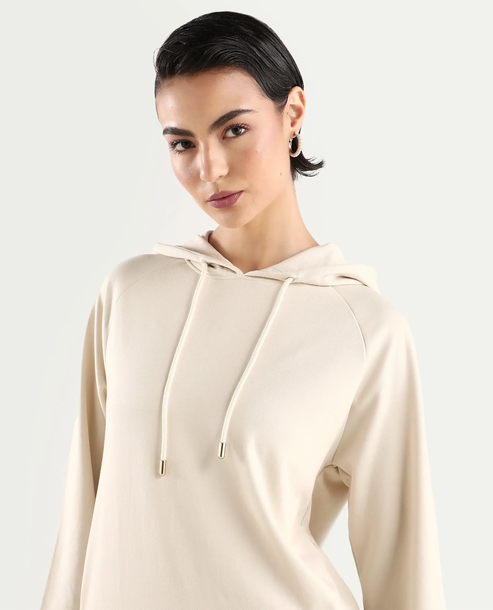 Rareism Women's Adani Off White Modal Blend Hooded Plain Relaxed Fit Sweatshirt - Image 4
