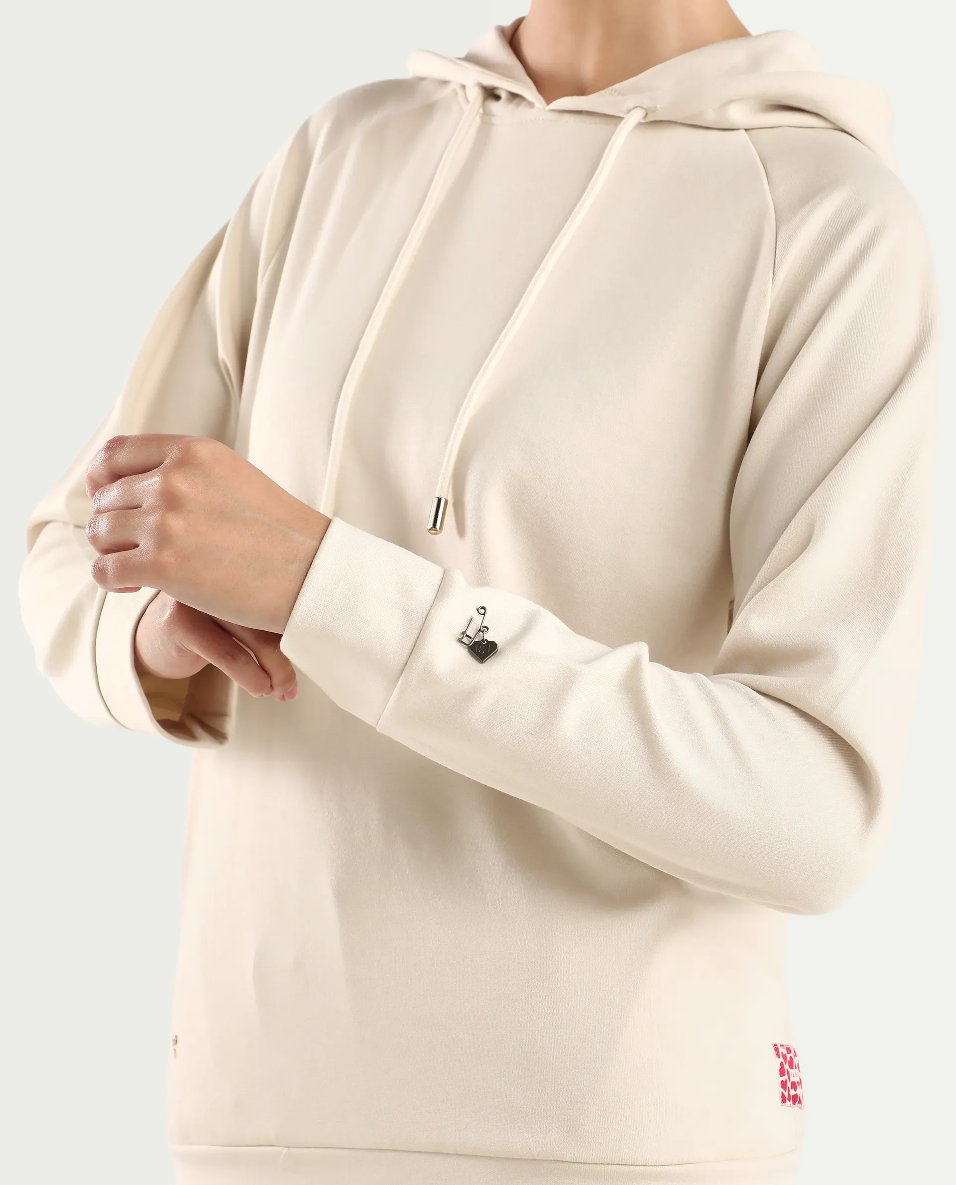 Rareism Women's Adani Off White Modal Blend Hooded Plain Relaxed Fit Sweatshirt - Image 5
