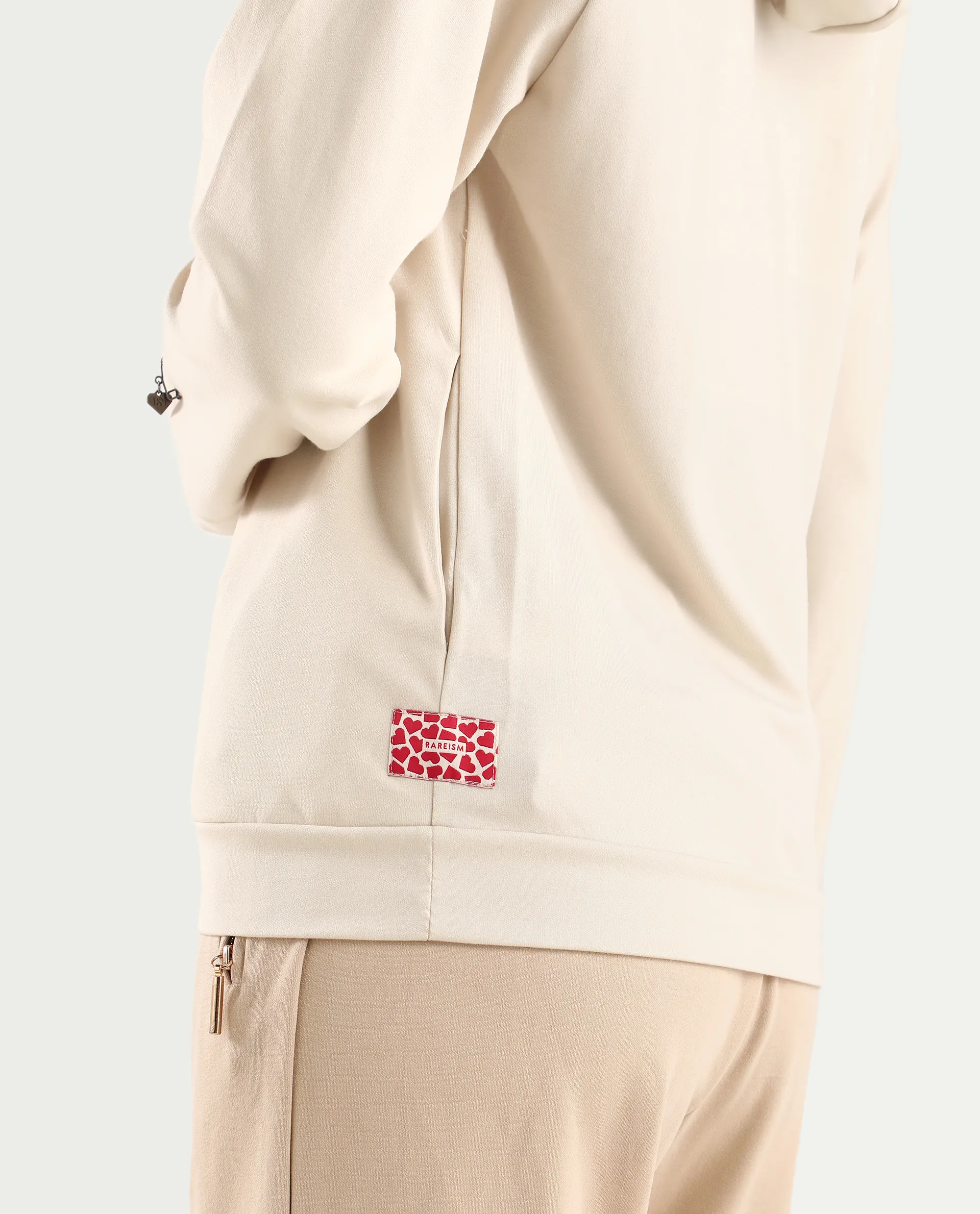 Rareism Women's Adani Off White Modal Blend Hooded Plain Relaxed Fit Sweatshirt - Image 6