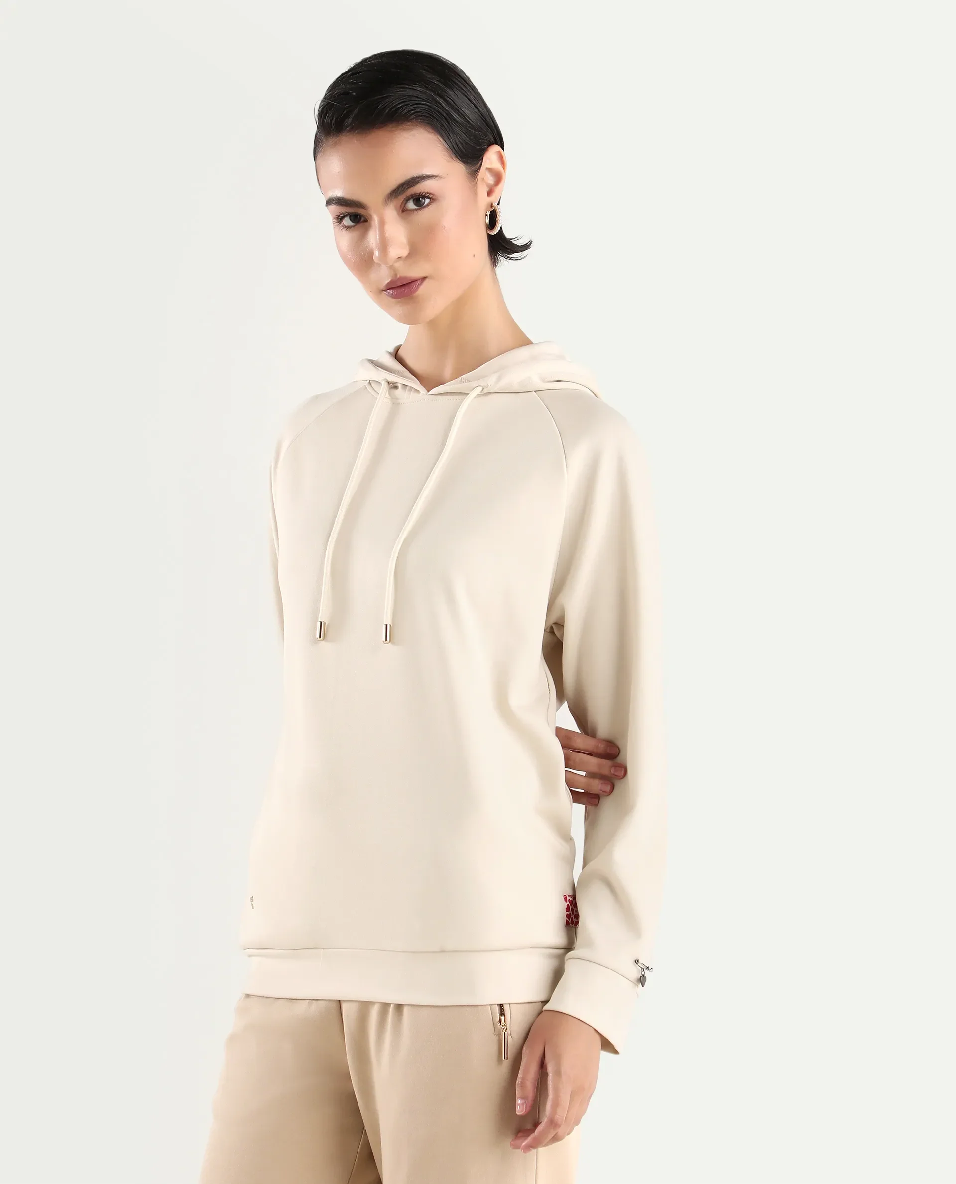 Rareism Women's Adani Off White Modal Blend Hooded Plain Relaxed Fit Sweatshirt - Image 8