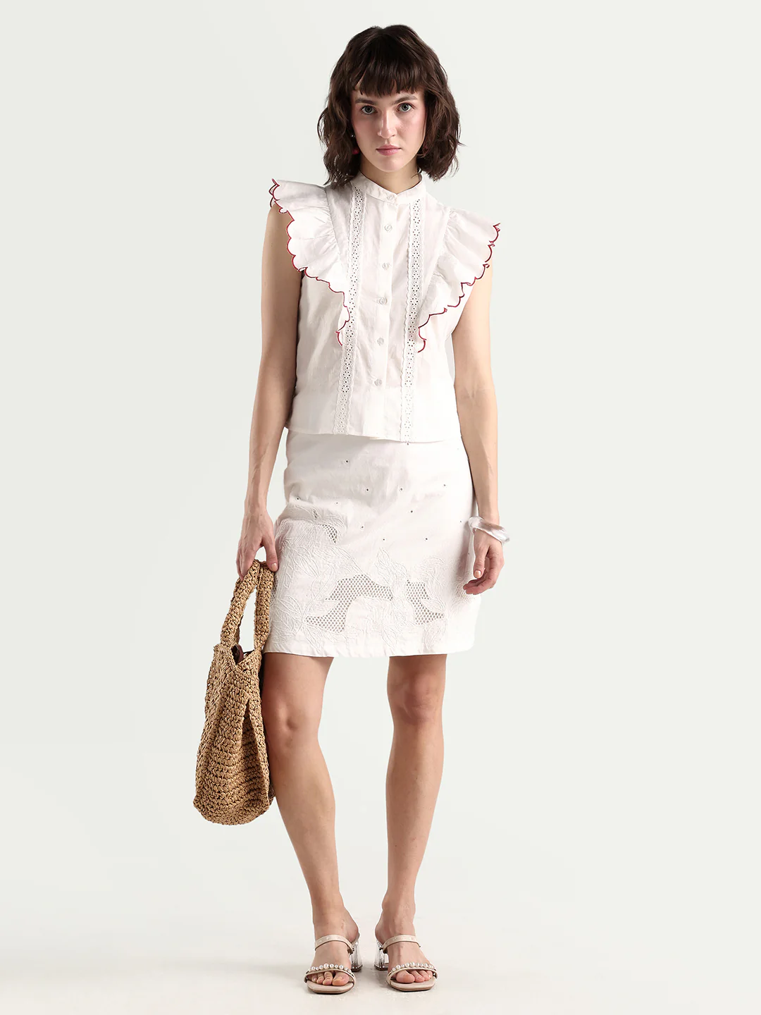 Rareism Women's Adaro Off White Cotton Half Sleeve Regular Fit Plain Top - Image 2