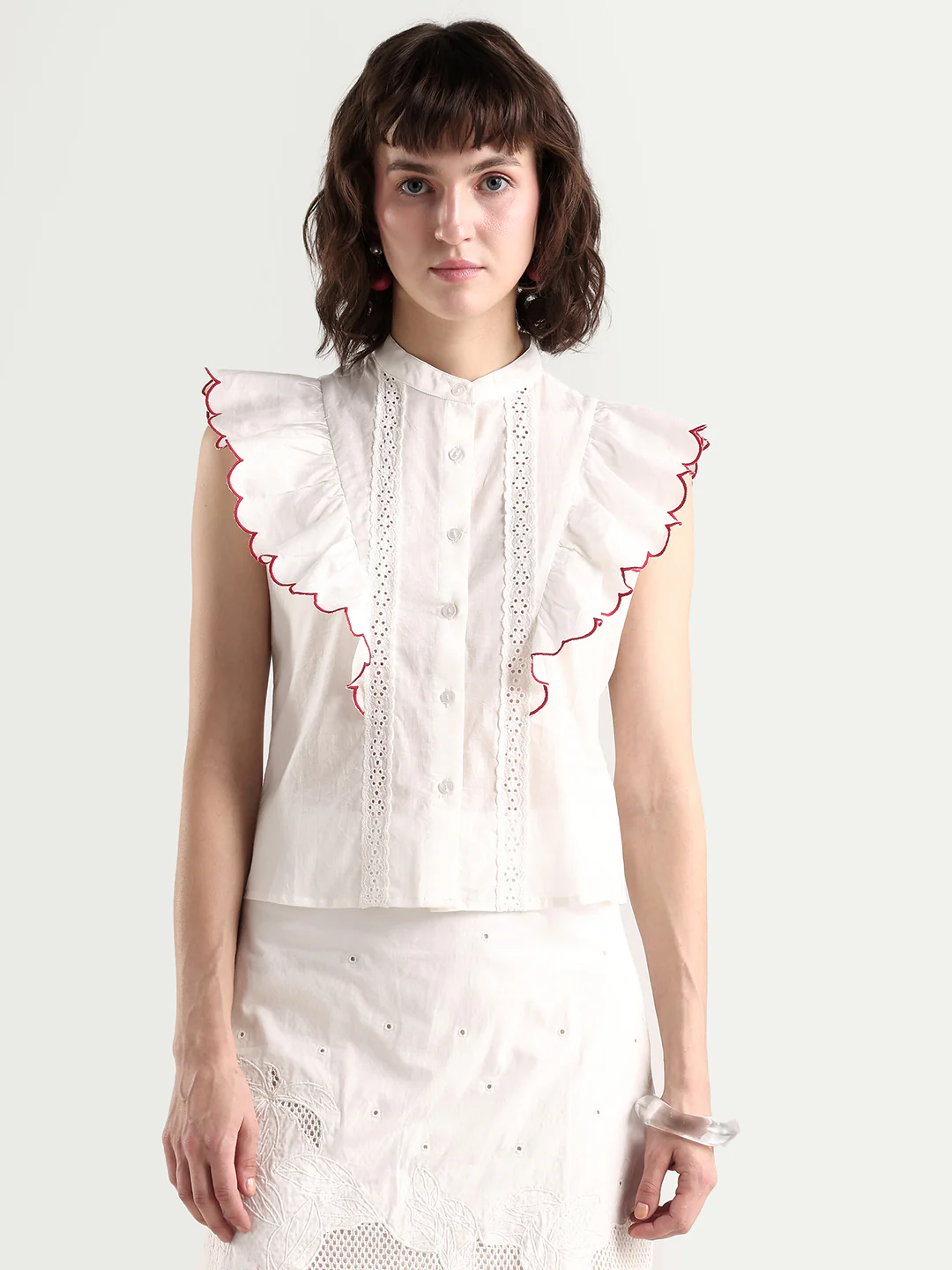 Rareism Women's Adaro Off White Cotton Half Sleeve Regular Fit Plain Top - Image 3
