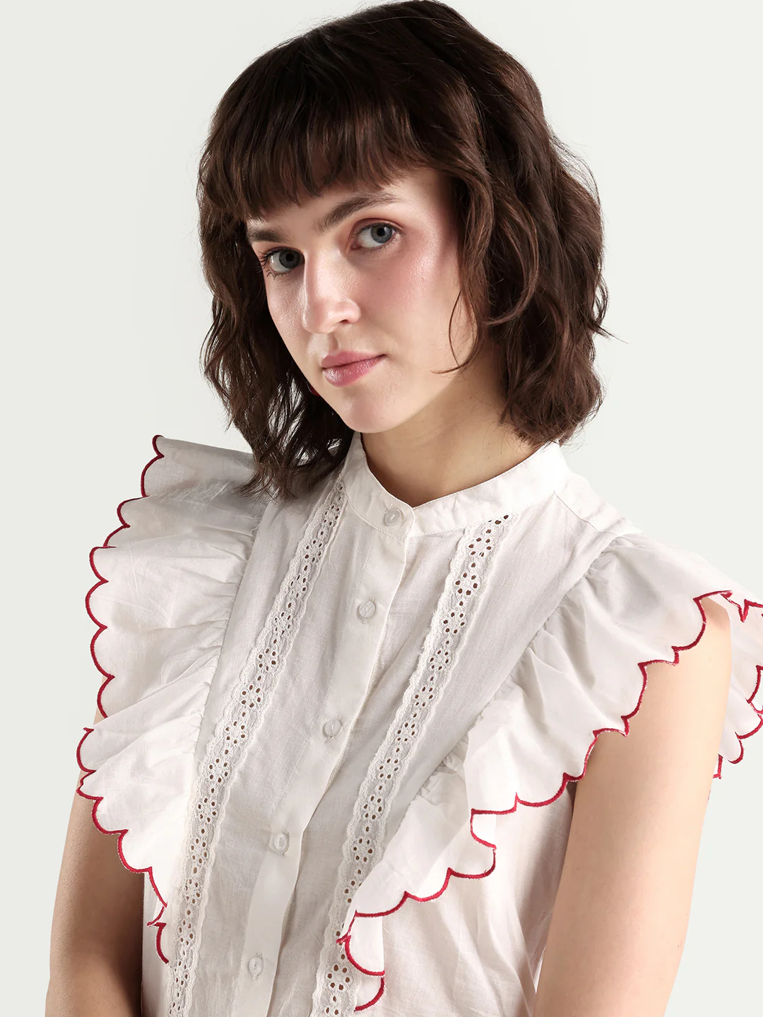 Rareism Women's Adaro Off White Cotton Half Sleeve Regular Fit Plain Top - Image 5