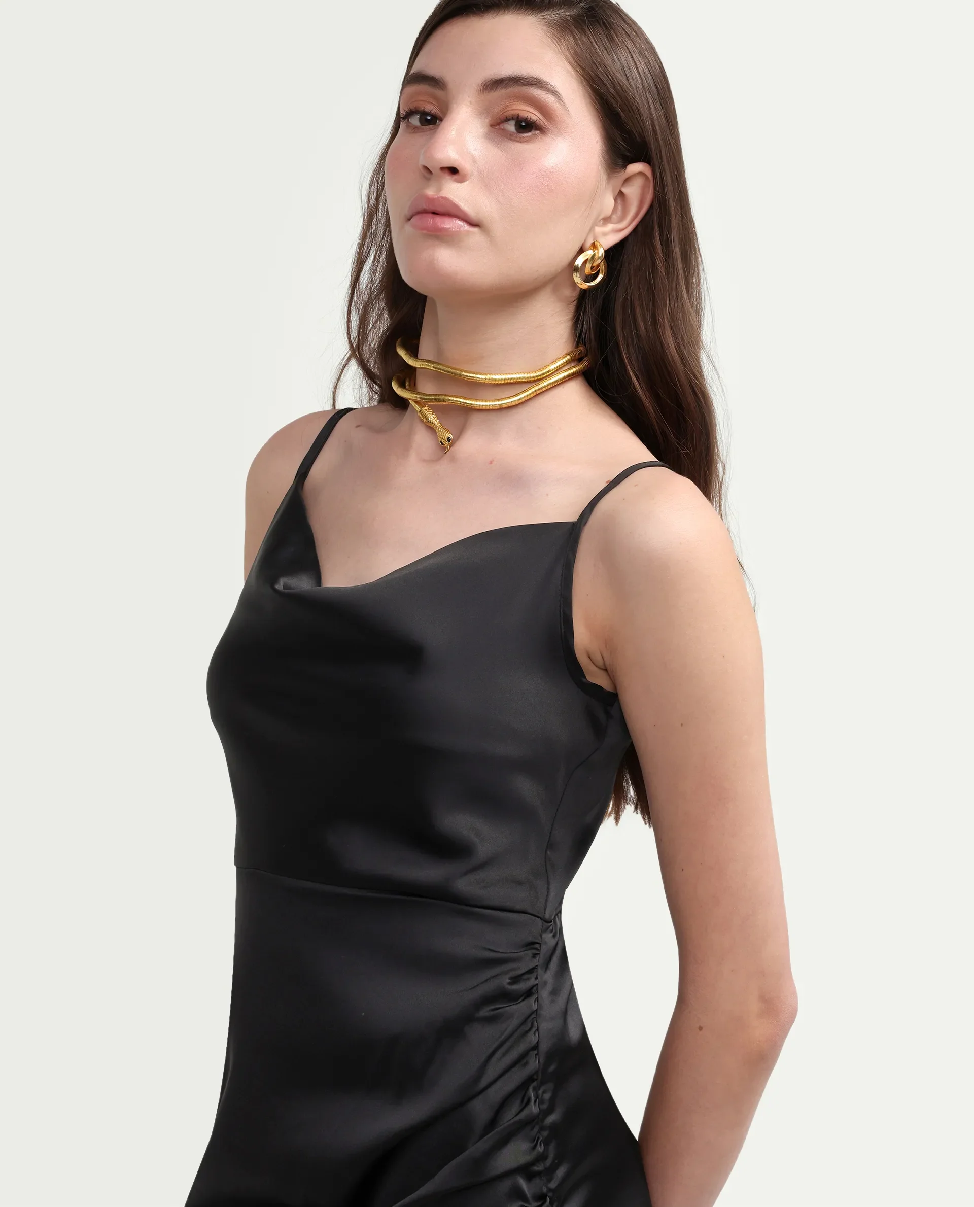 Rareism Women's Addilu Black Polyester Shoulder Straps Zipper Fitted Plain Dress - Image 3