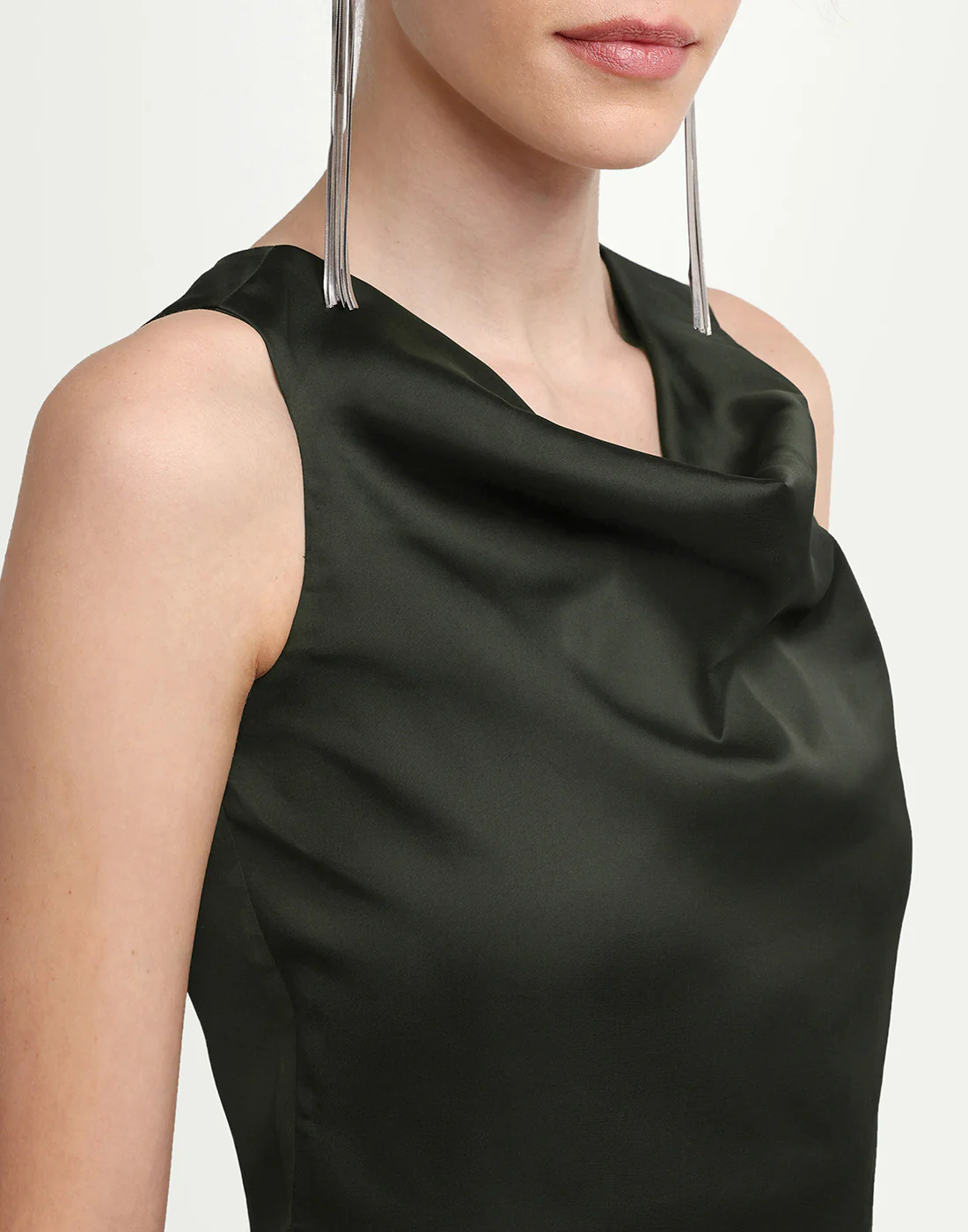 Rareism Women's Addina Olive Polyester Cowl Neck Pull-On Bodycon Plain Dress - Image 4