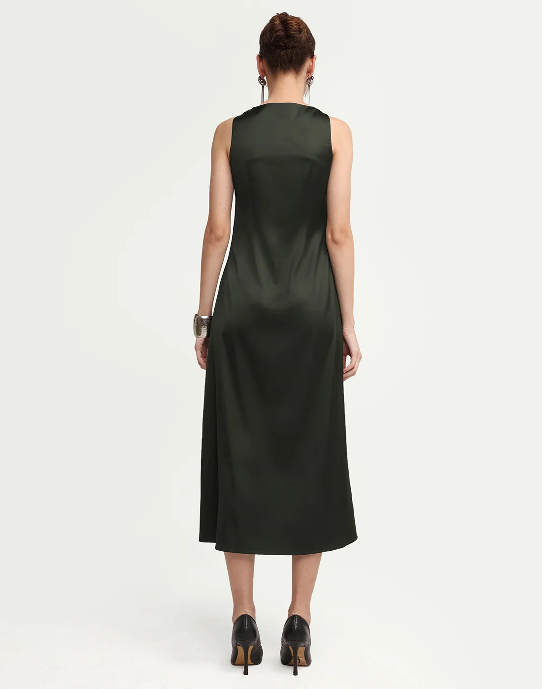 Rareism Women's Addina Olive Polyester Cowl Neck Pull-On Bodycon Plain Dress - Image 7