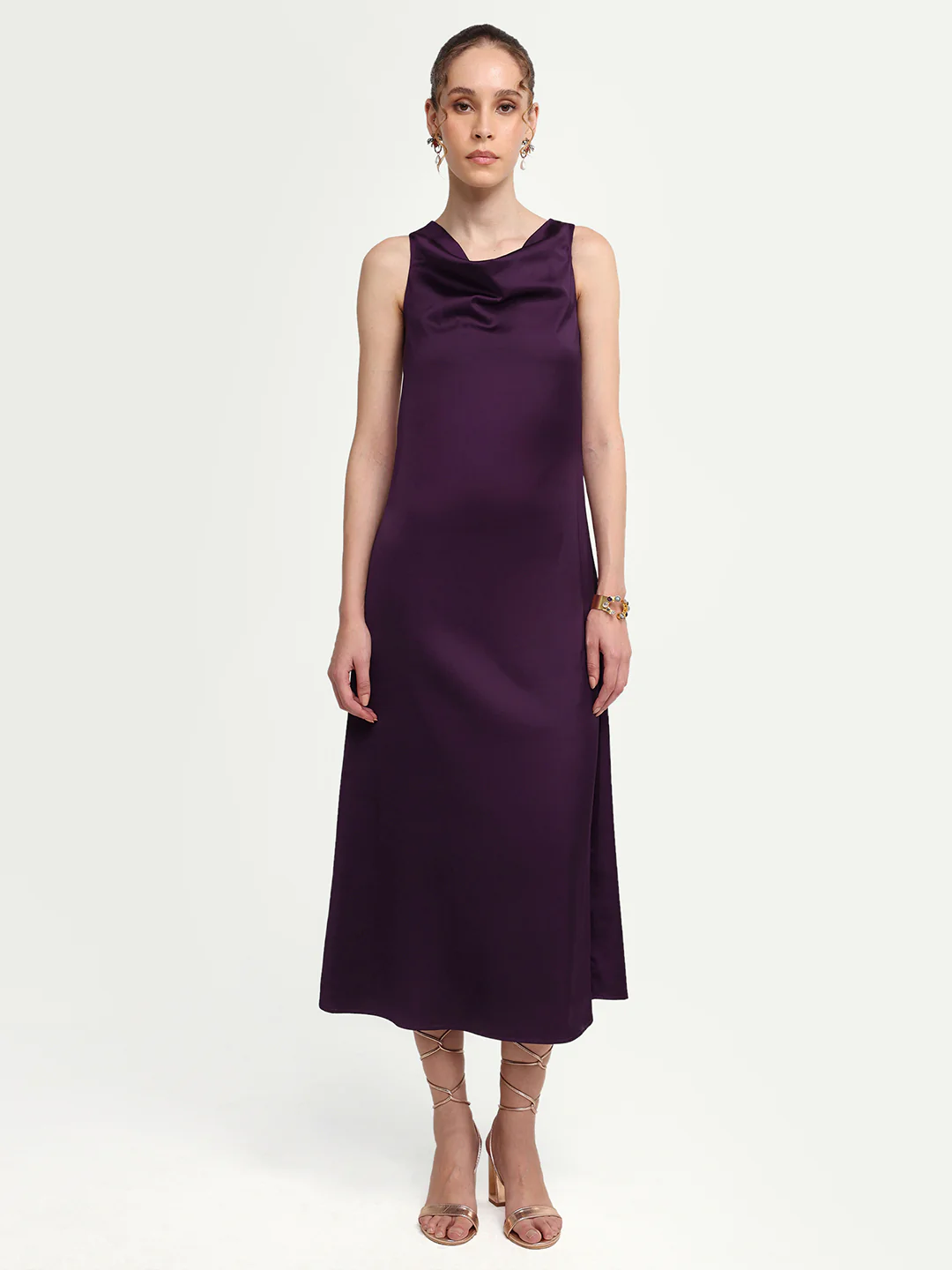 Rareism Women's Addina Purple Polyester Cowl Neck Pull-On Bodycon Plain Dress - Image 2