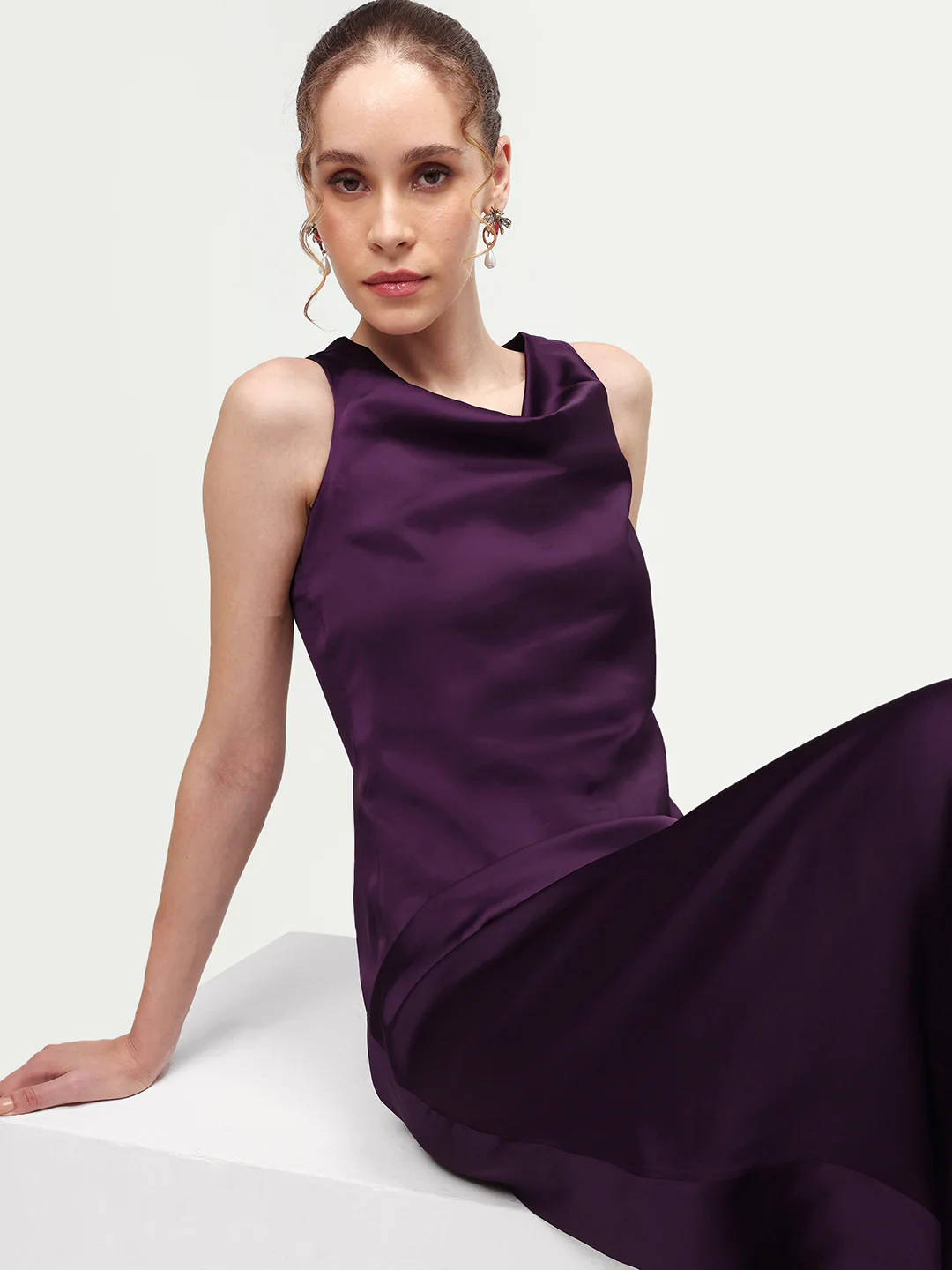Rareism Women's Addina Purple Polyester Cowl Neck Pull-On Bodycon Plain Dress - Image 4