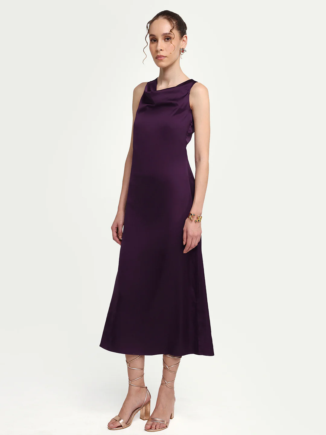 Rareism Women's Addina Purple Polyester Cowl Neck Pull-On Bodycon Plain Dress - Image 5