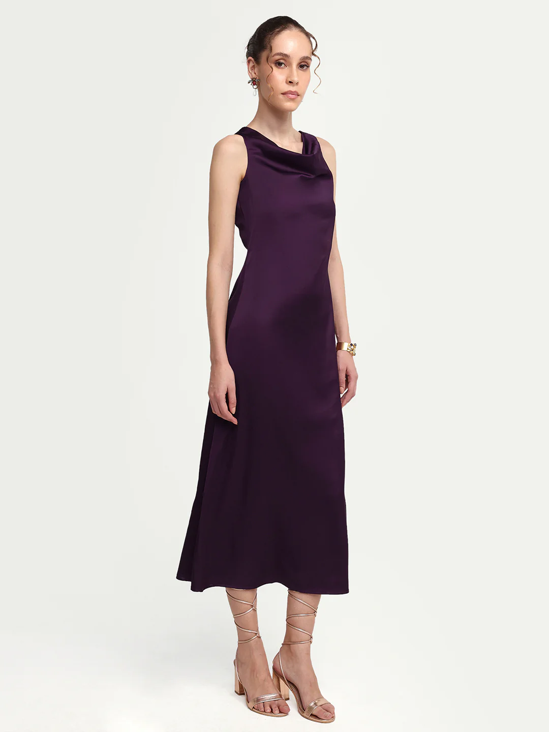 Rareism Women's Addina Purple Polyester Cowl Neck Pull-On Bodycon Plain Dress - Image 6