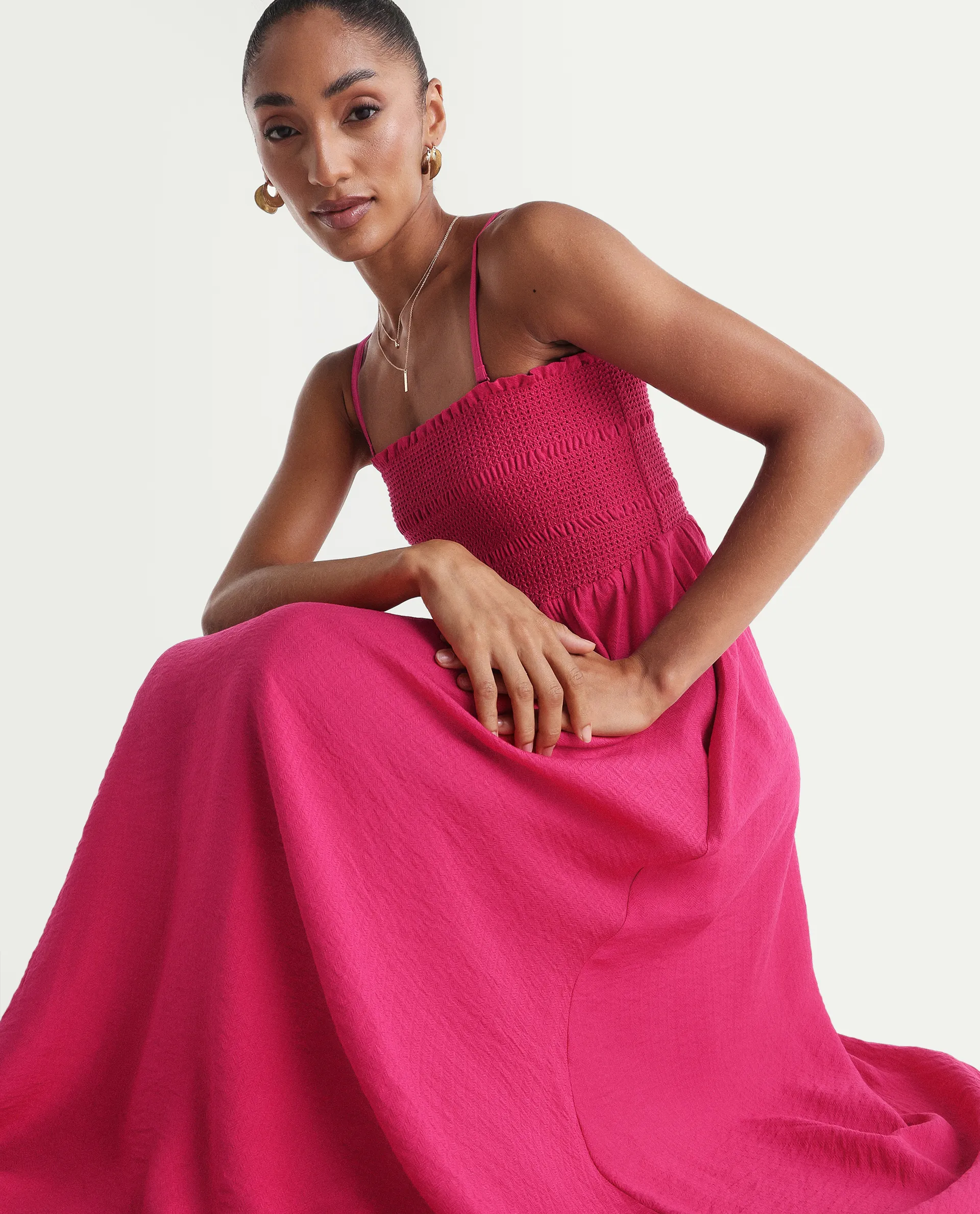 Rareism Women's Addzozo Pink Viscose Blend Sleeveless Tube Neck Elastic Fit And Flare Plain Dress - Image 2