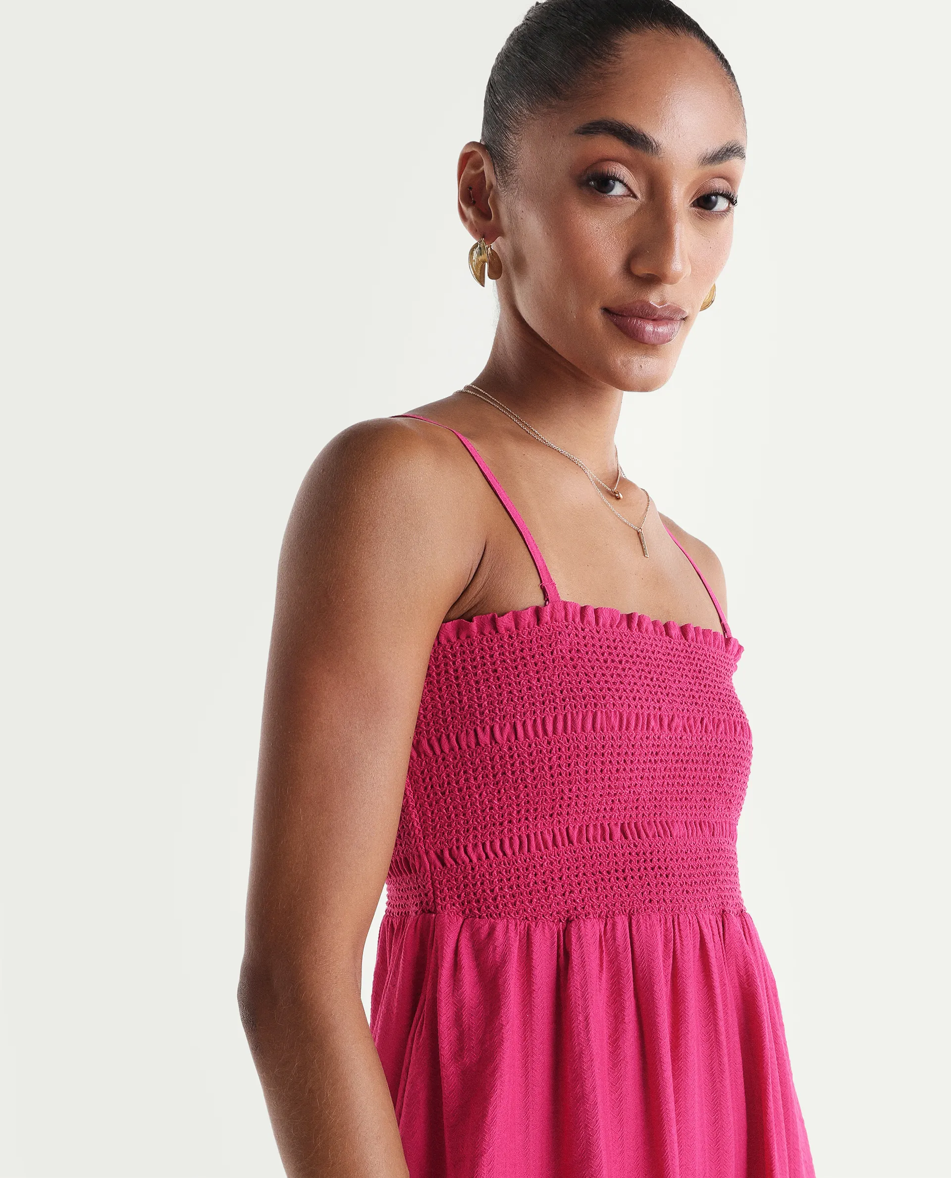 Rareism Women's Addzozo Pink Viscose Blend Sleeveless Tube Neck Elastic Fit And Flare Plain Dress - Image 3