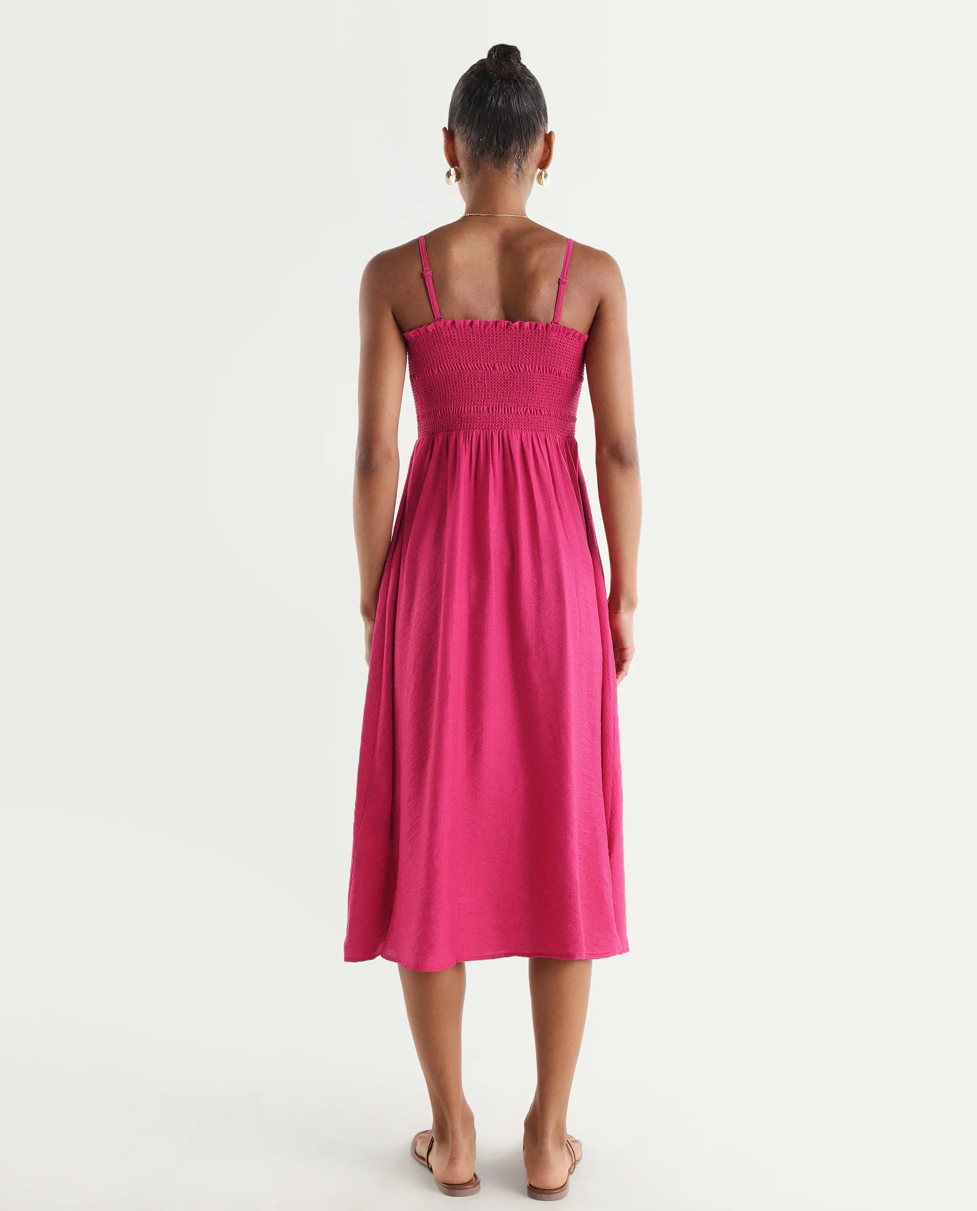 Rareism Women's Addzozo Pink Viscose Blend Sleeveless Tube Neck Elastic Fit And Flare Plain Dress - Image 6