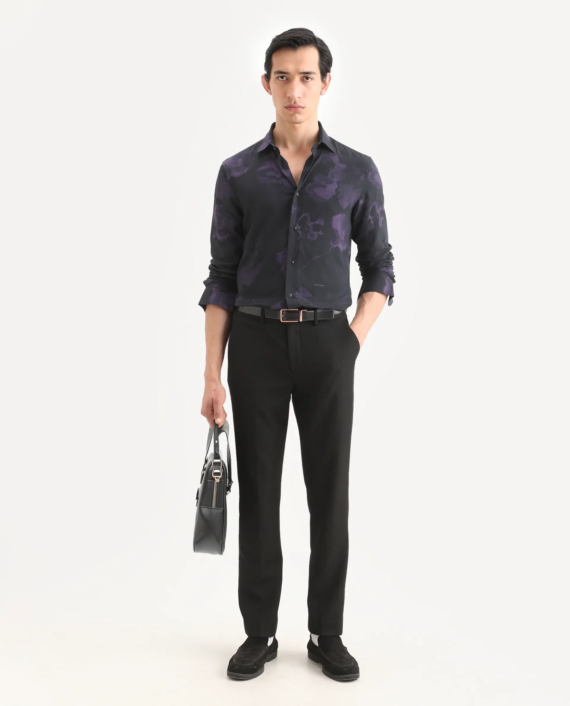 Rare Rabbit Men's Adel Black Viscose Fabric Collared Neck Regular Printed Shirt - Image 2