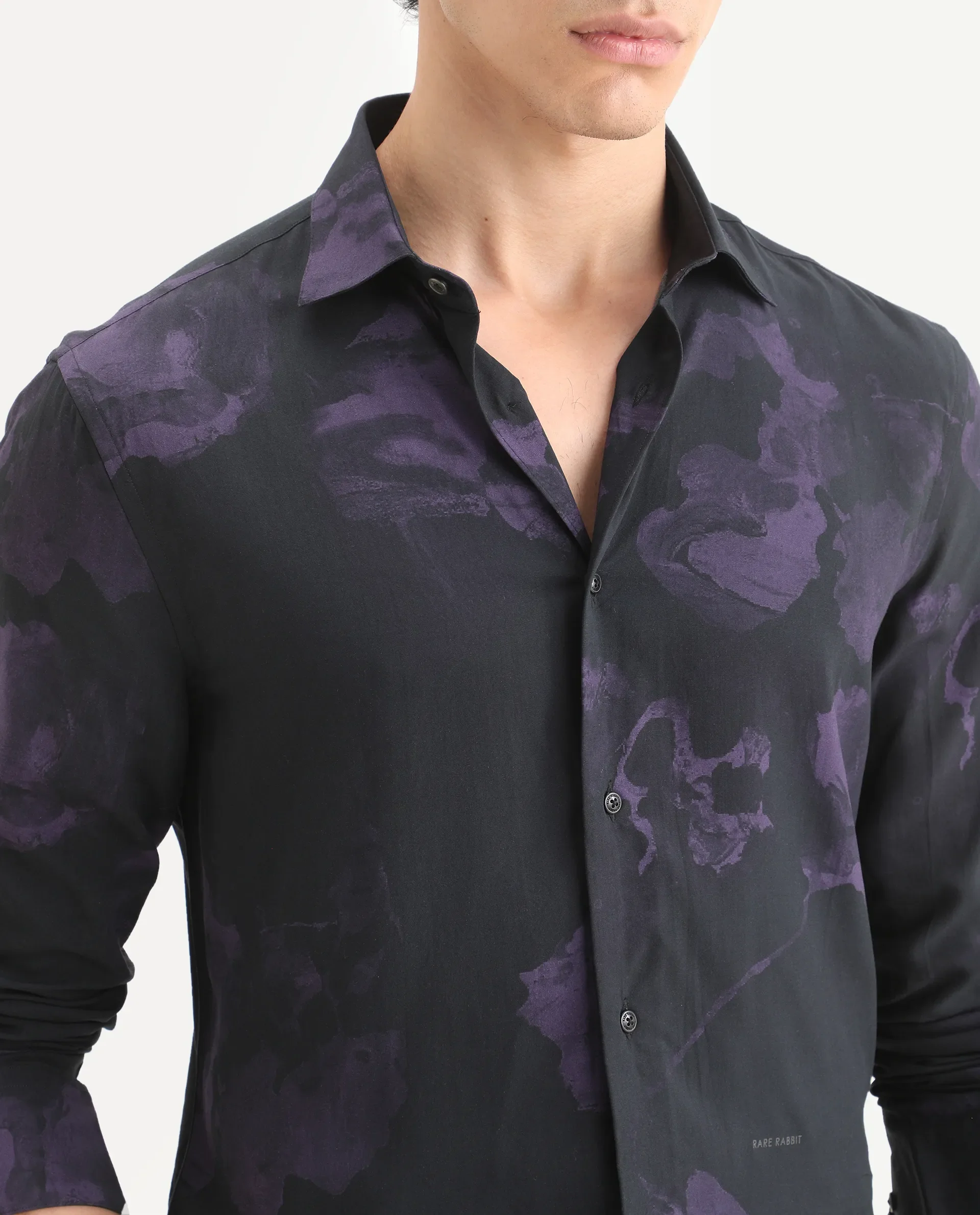 Rare Rabbit Men's Adel Black Viscose Fabric Collared Neck Regular Printed Shirt - Image 3