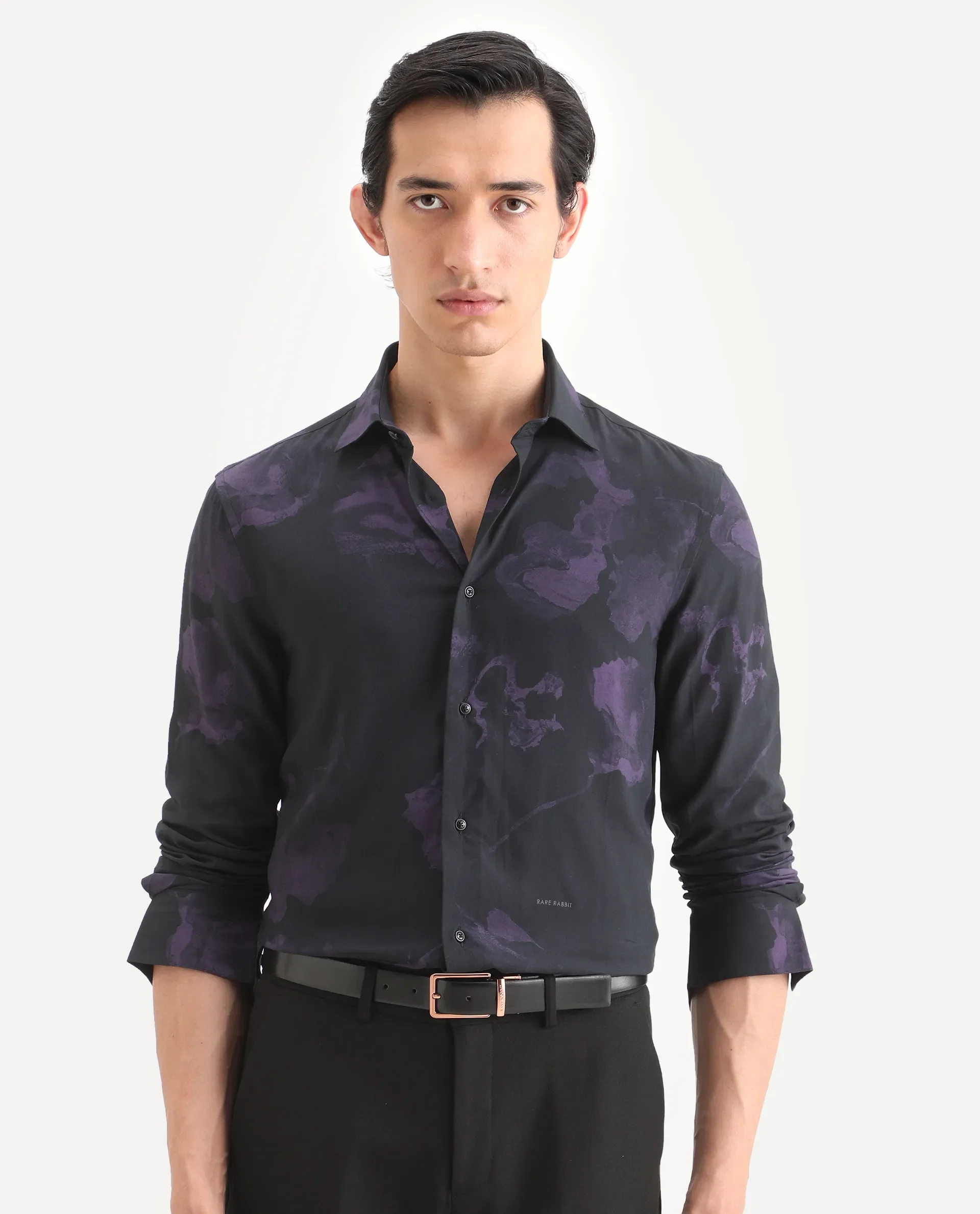 Rare Rabbit Men's Adel Black Viscose Fabric Collared Neck Regular Printed Shirt - Image 4