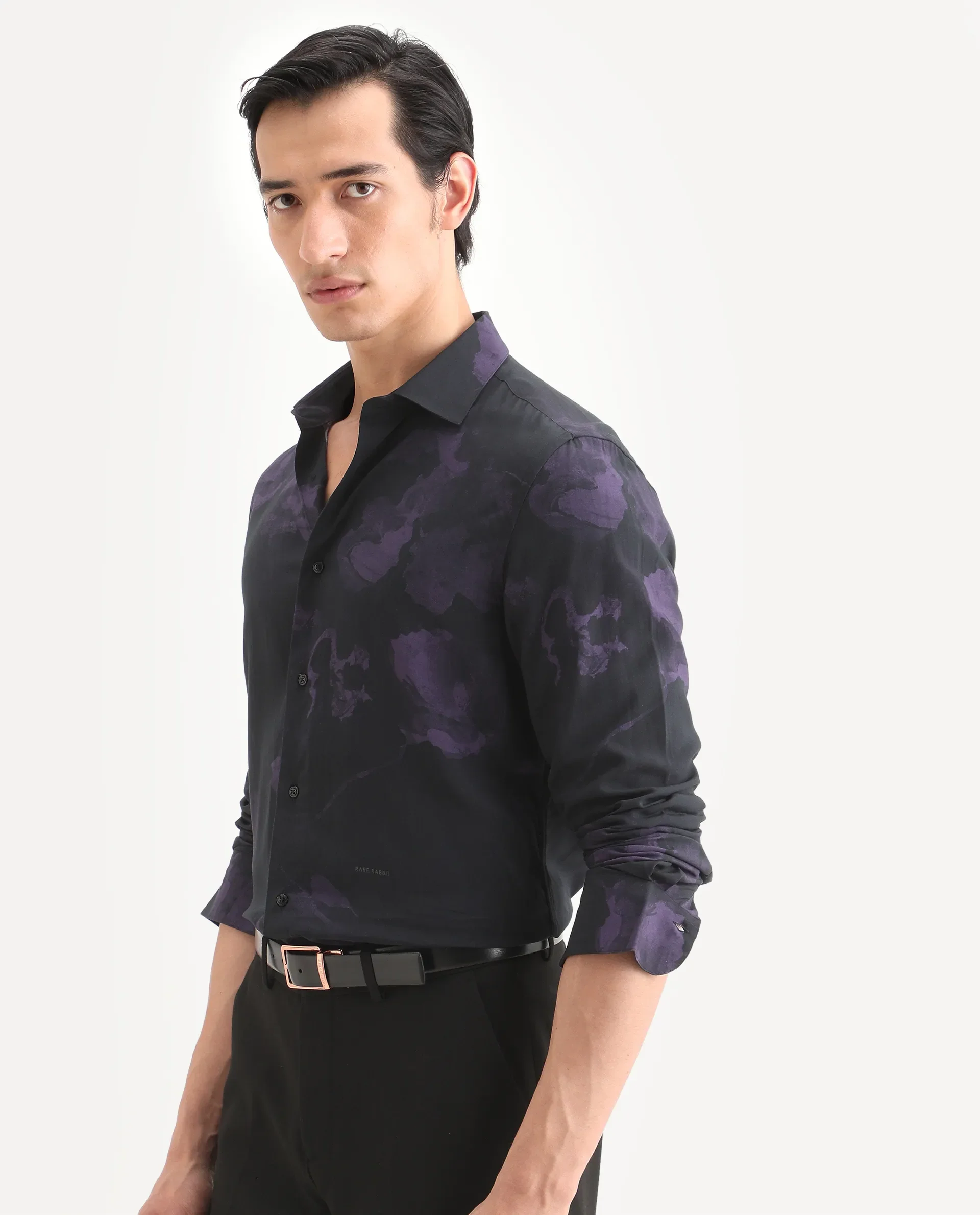 Rare Rabbit Men's Adel Black Viscose Fabric Collared Neck Regular Printed Shirt - Image 5