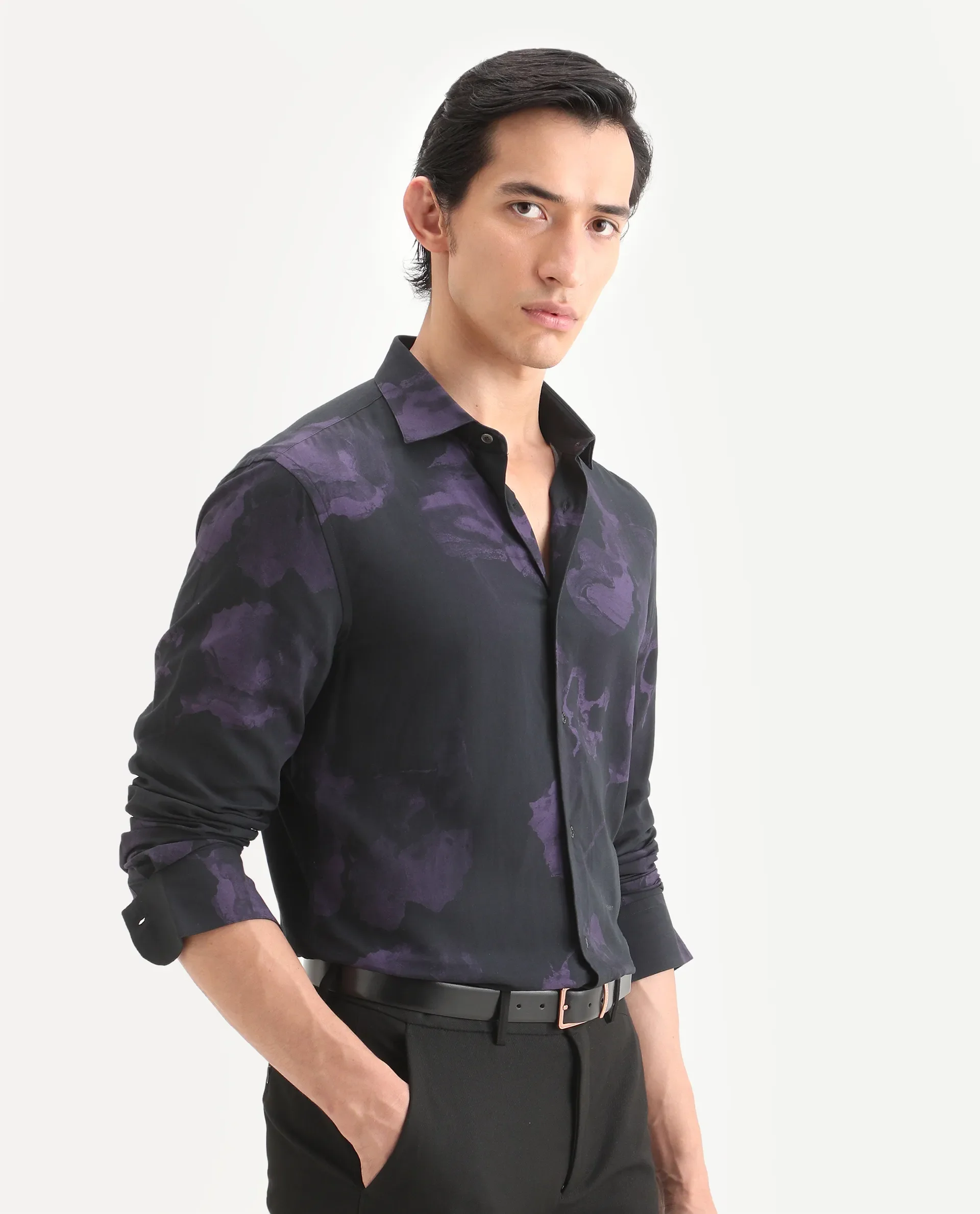 Rare Rabbit Men's Adel Black Viscose Fabric Collared Neck Regular Printed Shirt - Image 6
